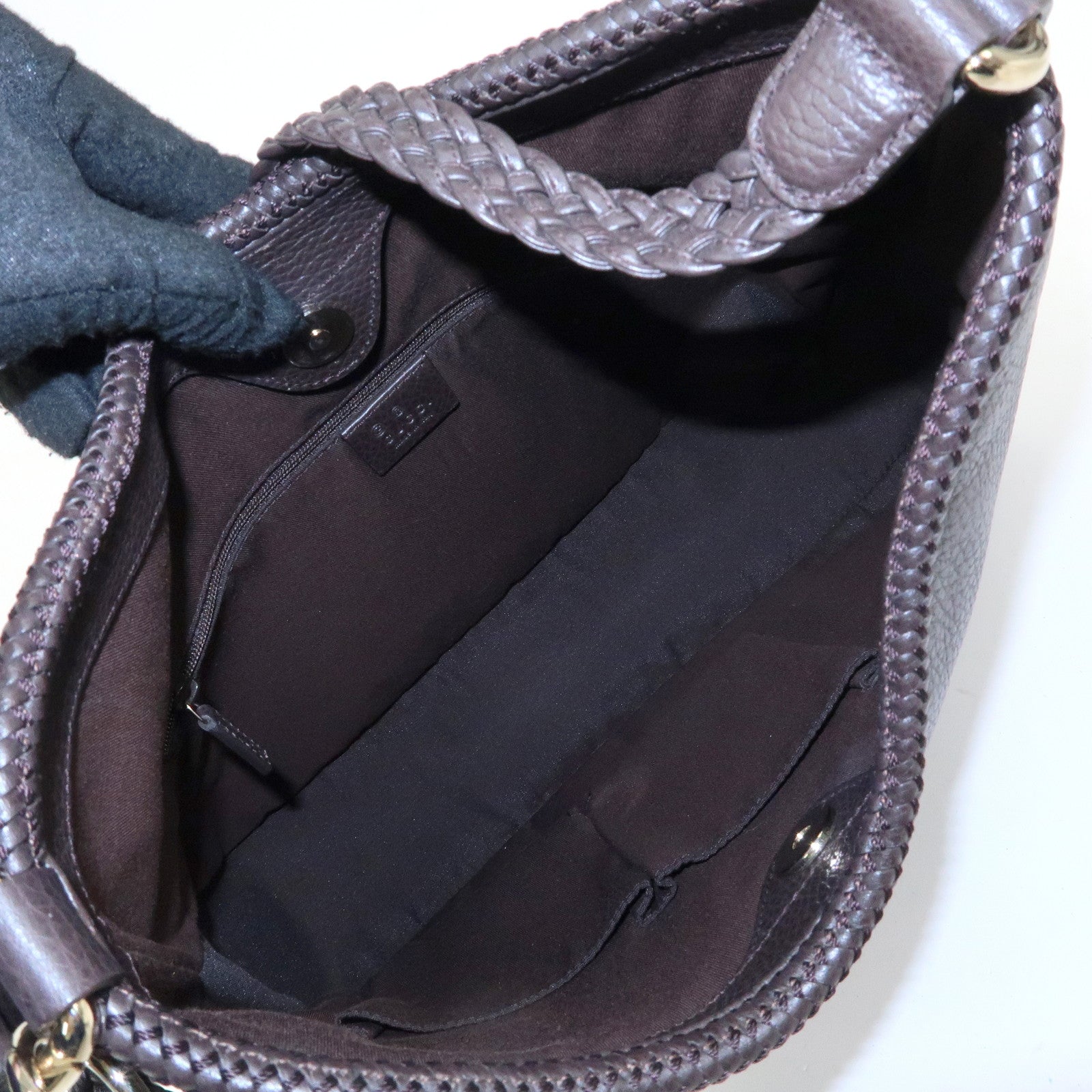 GUCCI Leather Tassel Shoulder Bag Hand Bag Dark Brown 336659