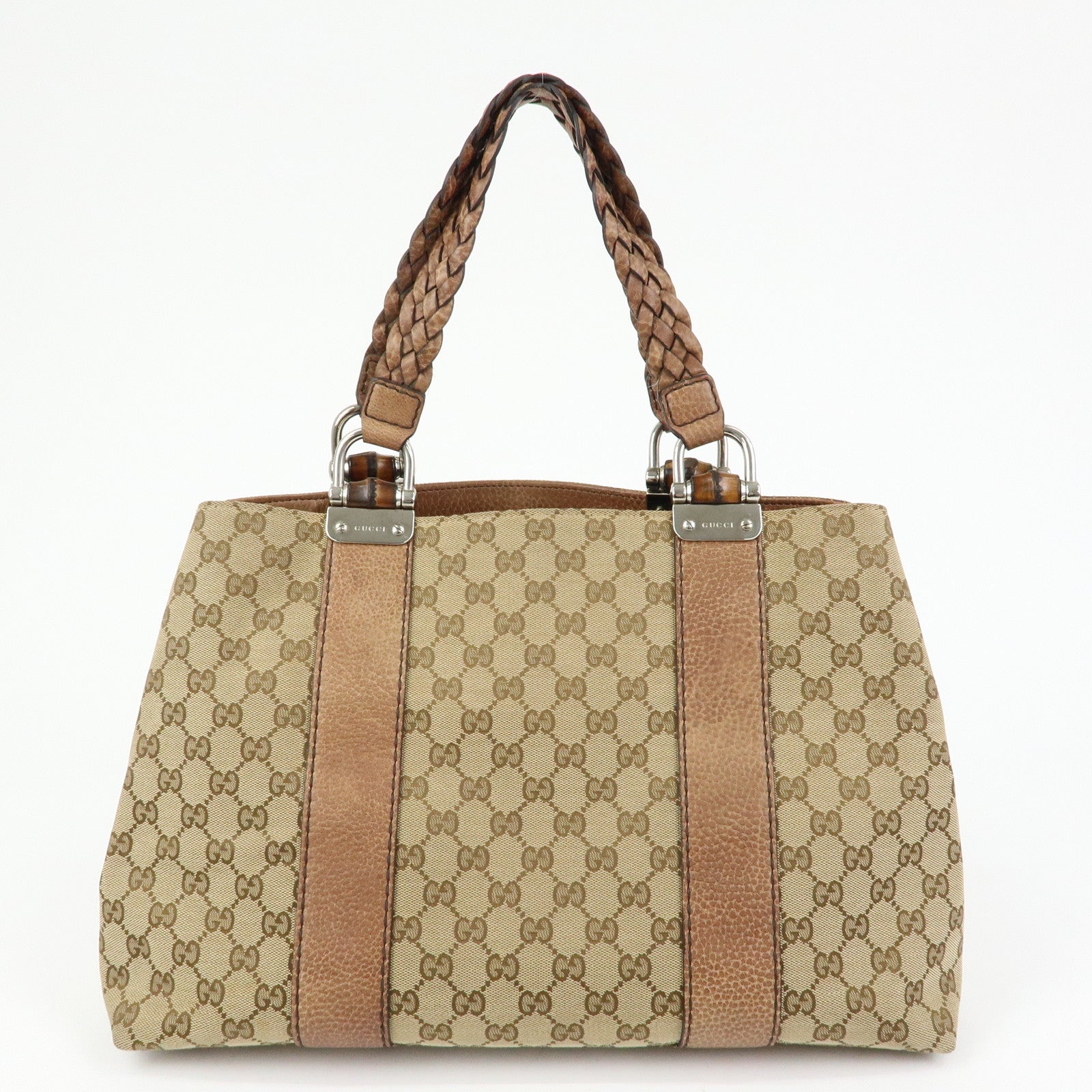 GUCCI Bamboo GG Canvas Leather Tote Bag Hand Bag Beige Brown 232947