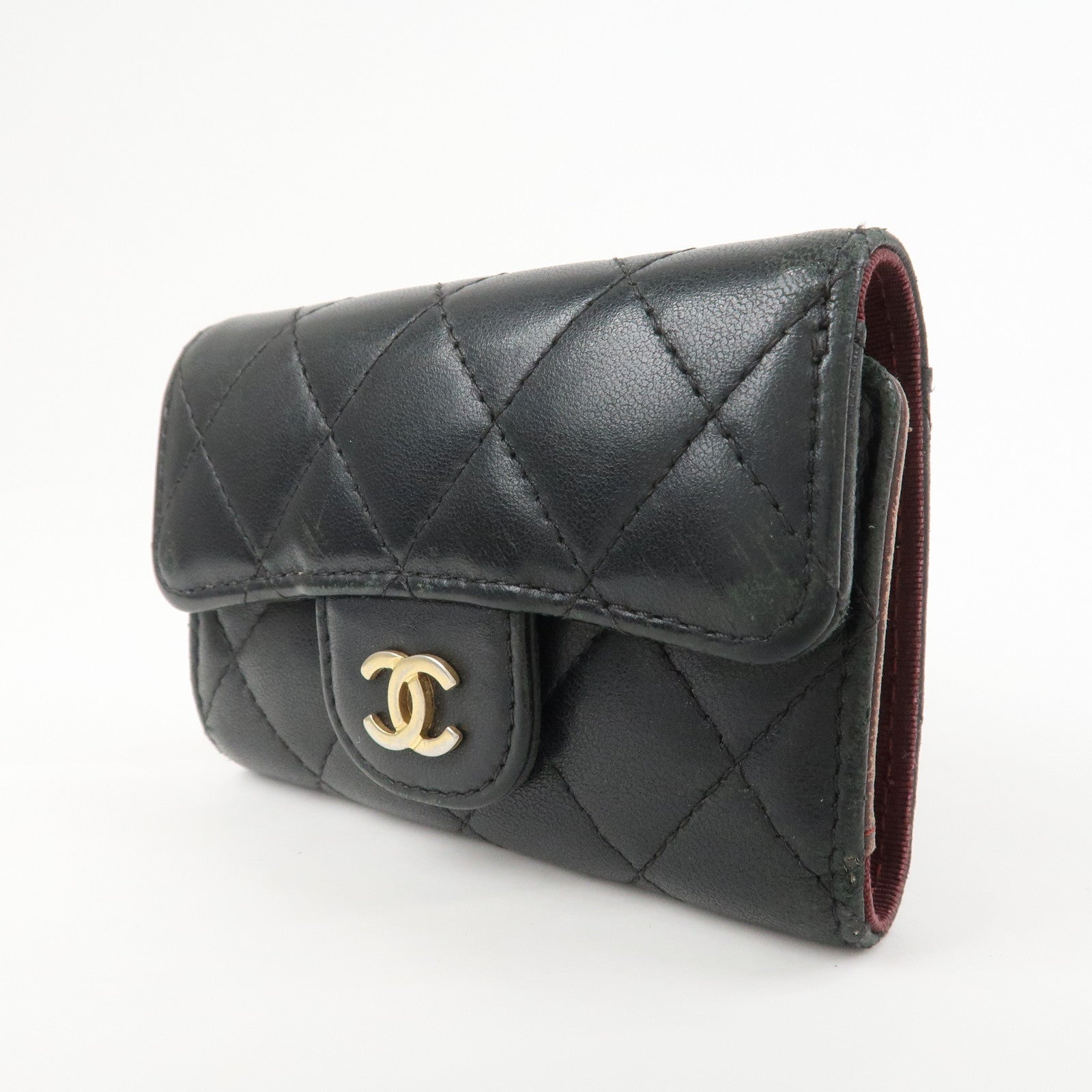 CHANEL COCO Mark Lamb Skin 4 Rings Key Case Black Gold AP0222