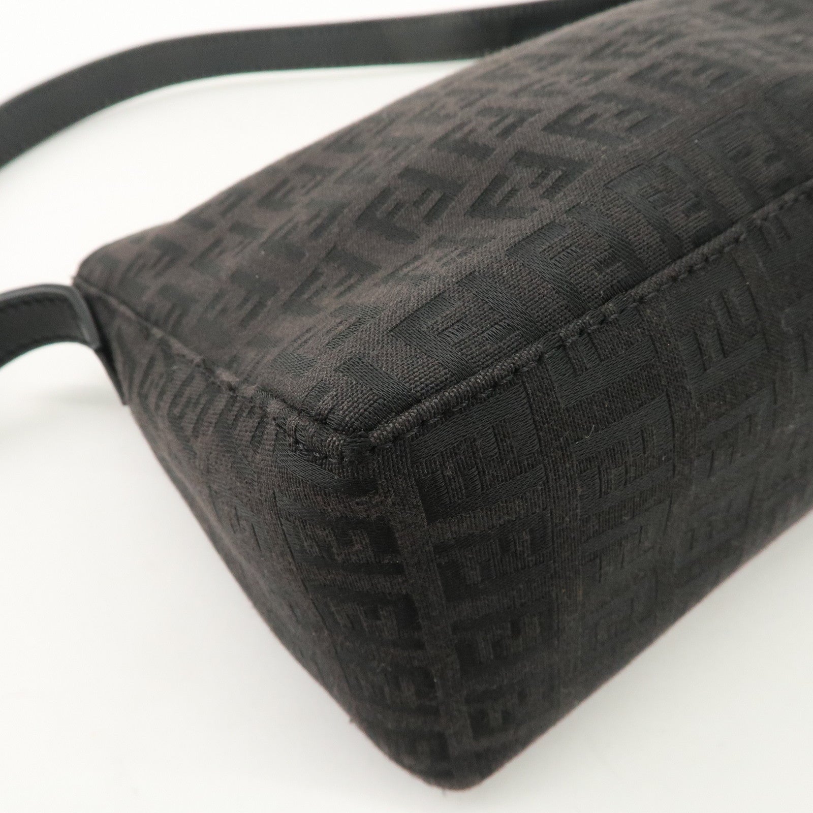 FENDI Zucchino Canvas Leather Shoulder Bag Black Brown 8BR444 Used