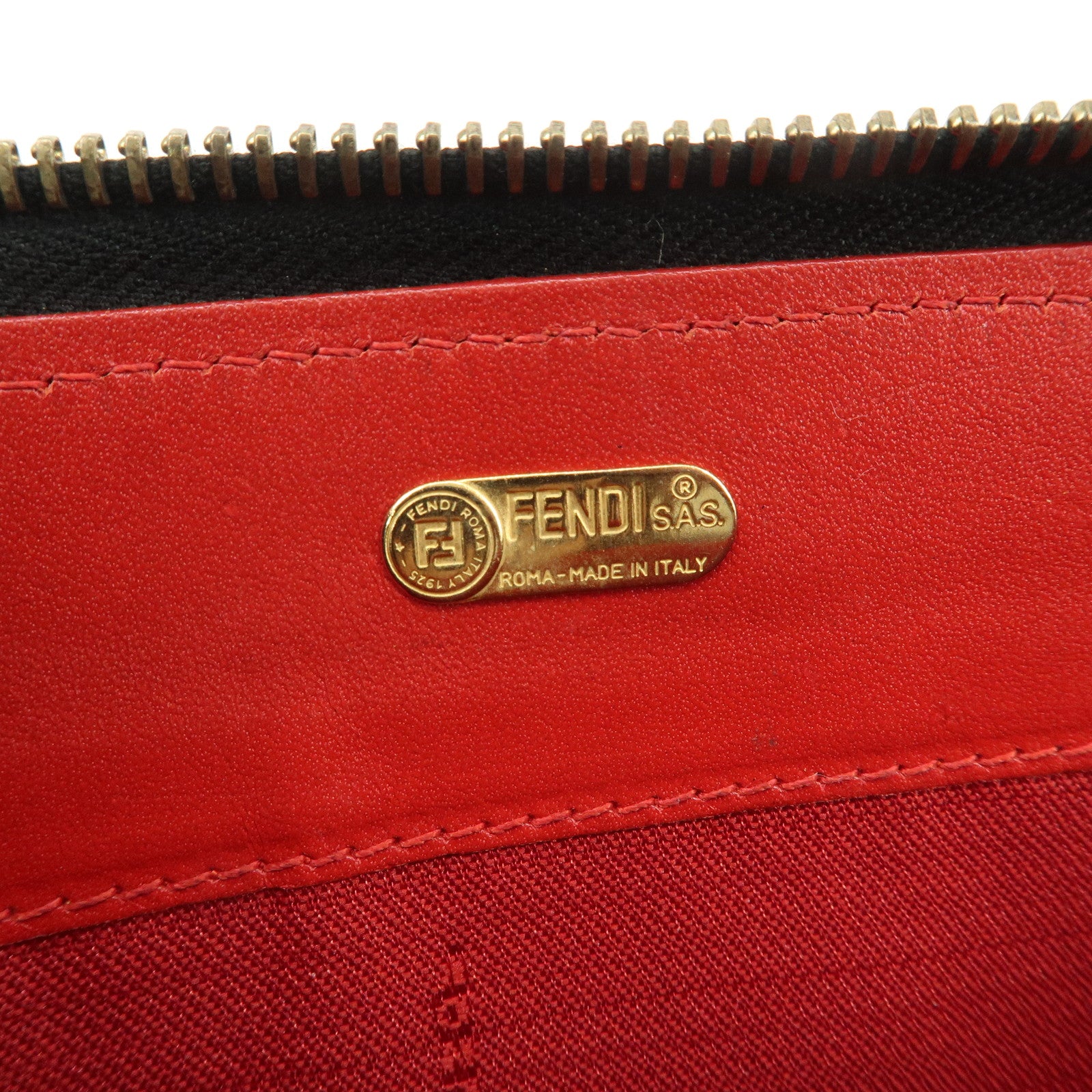 FENDI Logo Canvas Leather Hand Bag Leopard Red 26347