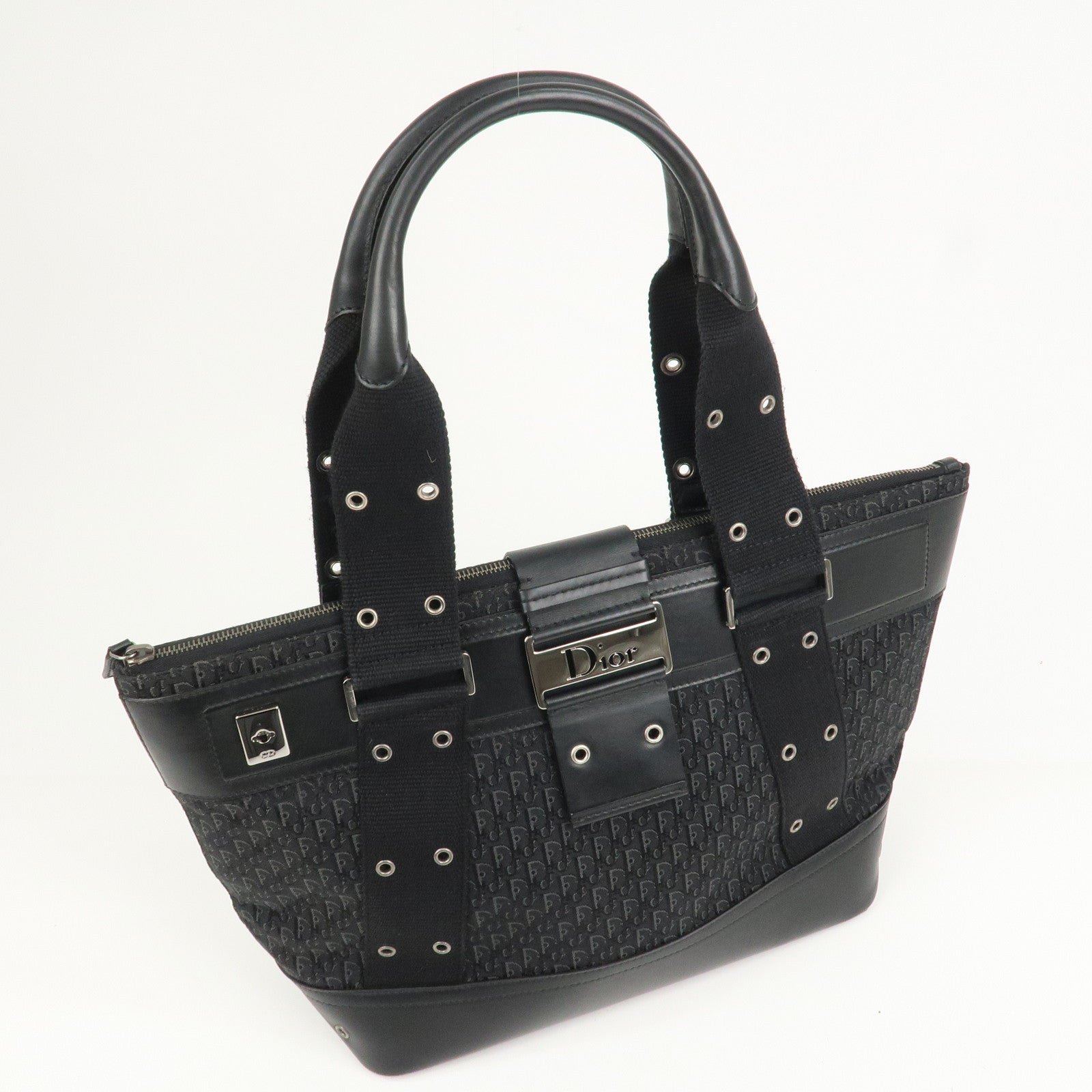 Christian Dior Trotter Canvas Leather Hand Bag Tote Bag Black