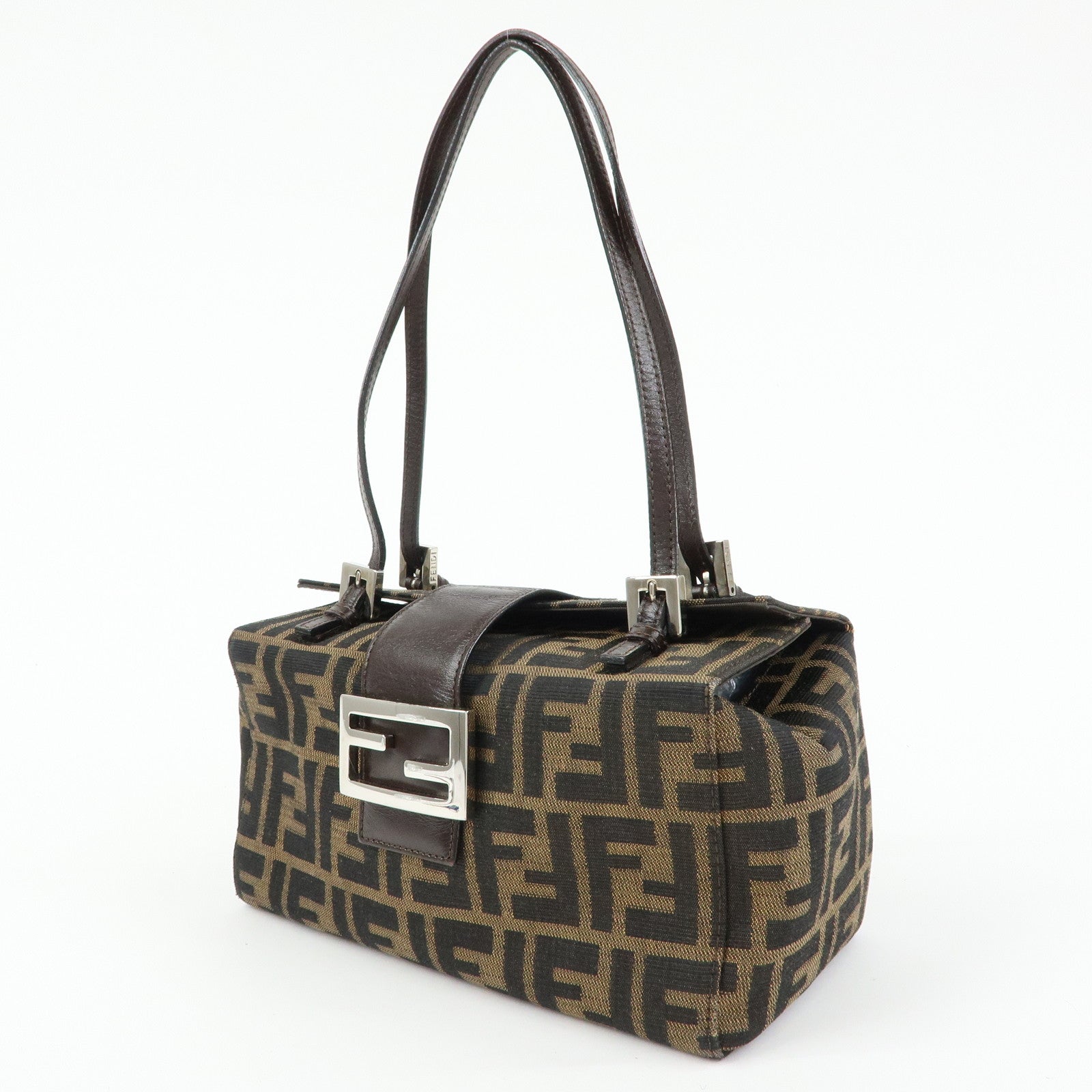 FENDI ZUCCA Canvas Leather Hand Bag Shoulder Bag Brown