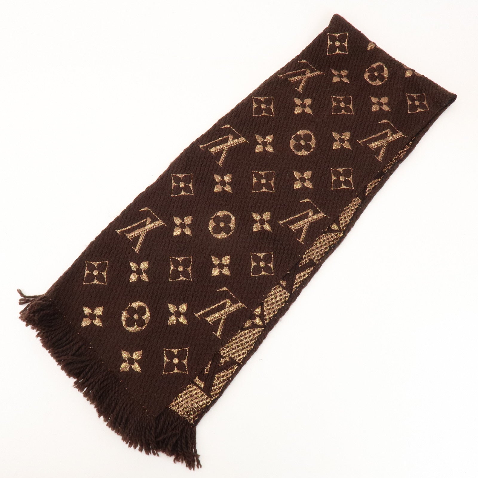 Louis Vuitton Echarpe Logomania Shine Wool Silk Scarf Brown M71383