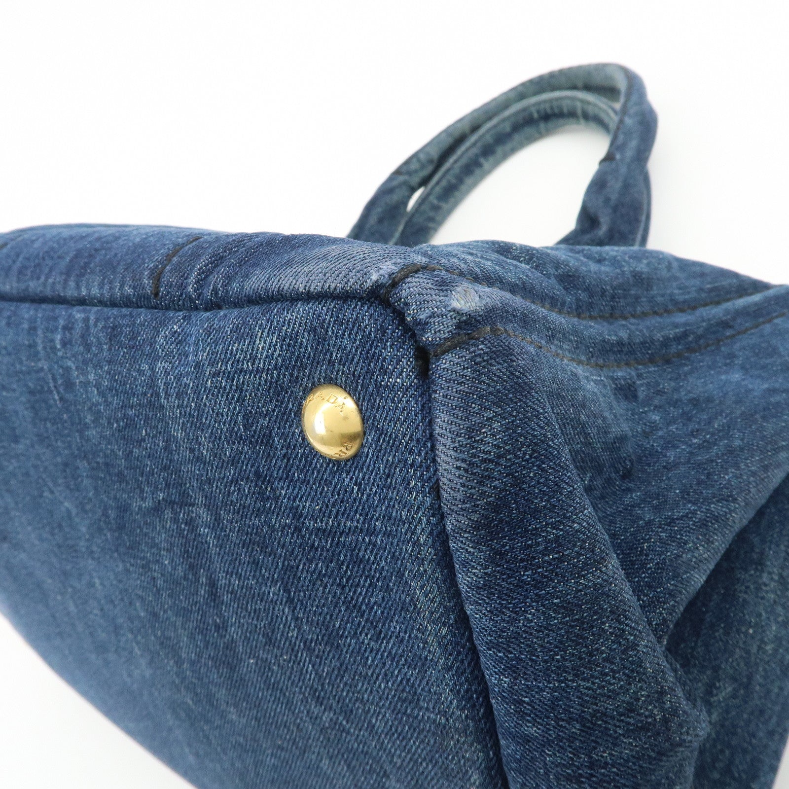 PRADA Triangle Logo Canapa Denim Tote Bag Hand Bag B1877B