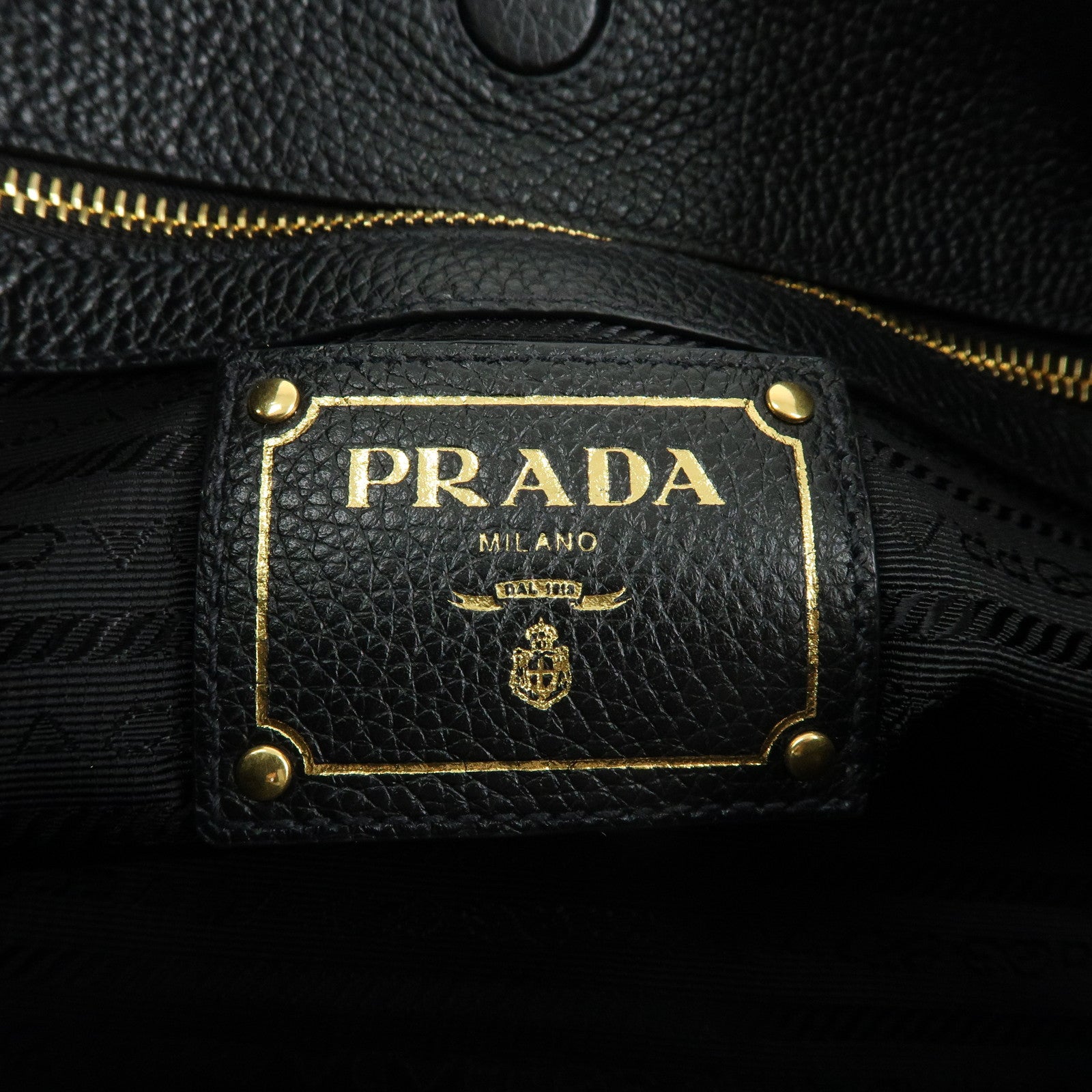 PRADA Logo Leather Shoulder Bag Hand Bag Black 1BC051