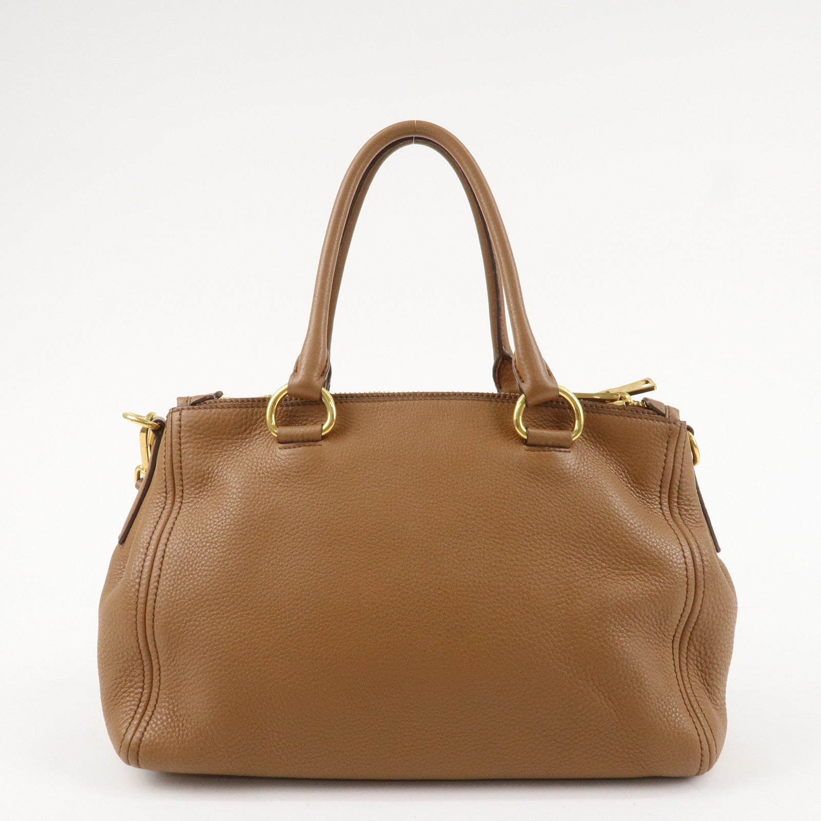 PRADA Logo VIT.DAINO Calf Leather 2Way Tote Bag Brown 1BA866 Used
