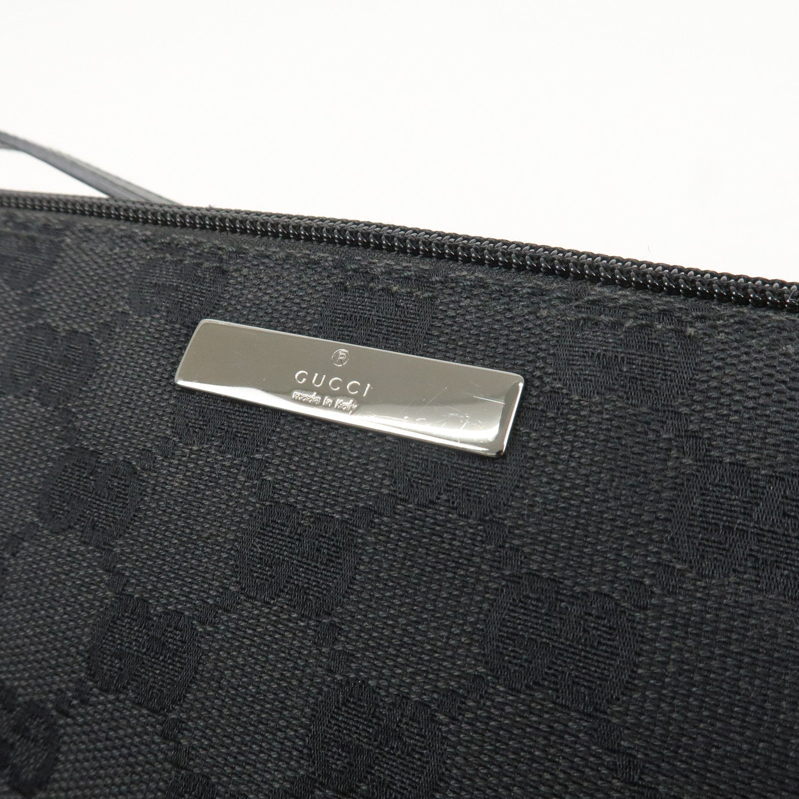 GUCCI Boat Bag GG Canvas Leather Hand Bag Pouch Black 07198