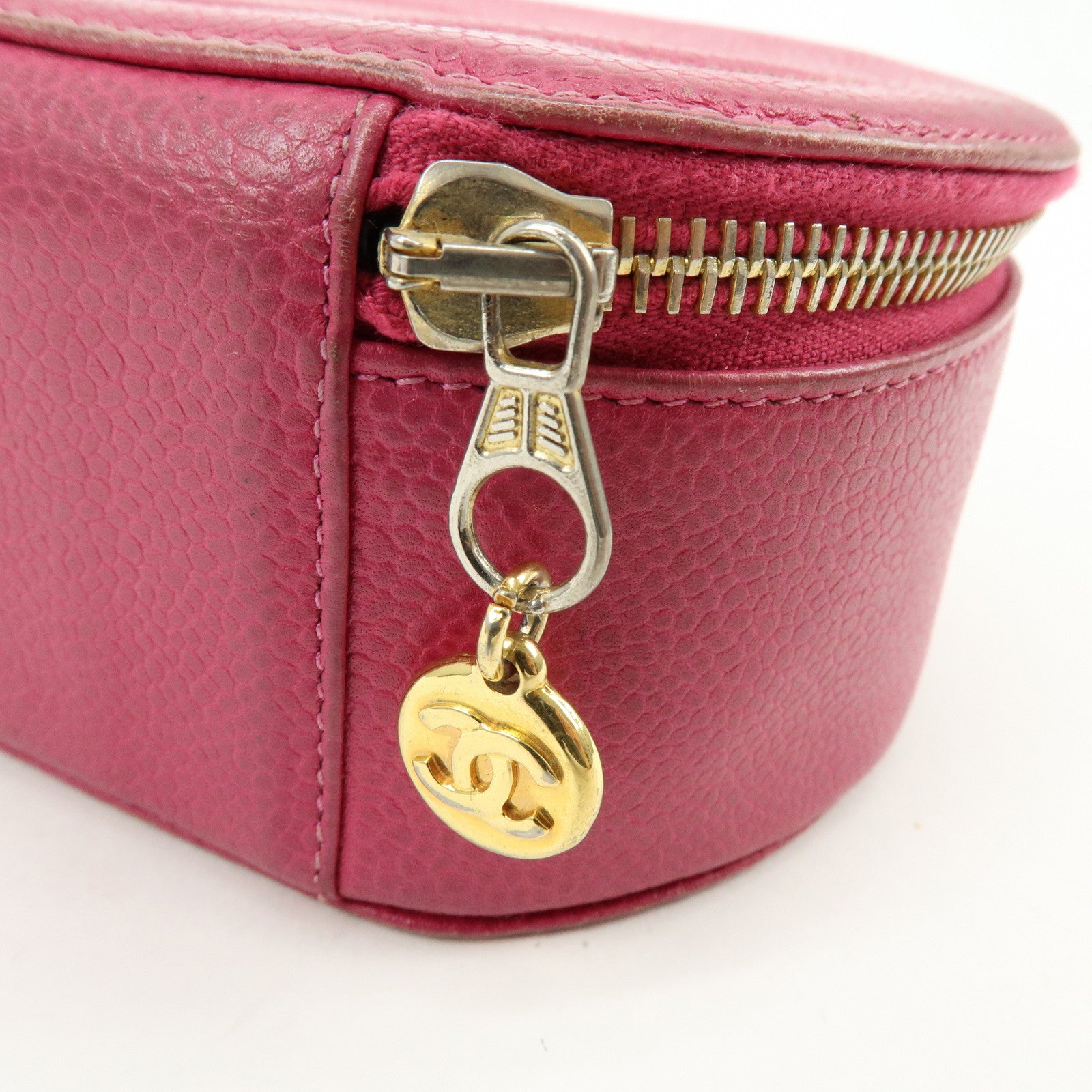 CHANEL Caviarskin Jewelry Case Cosmetic Case Accessory Pouch Pink