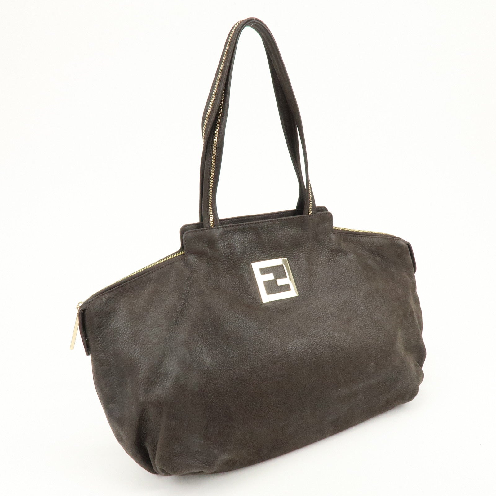 FENDI Leather Tote Bag Shoulder Bag Dark Brown 8BR636