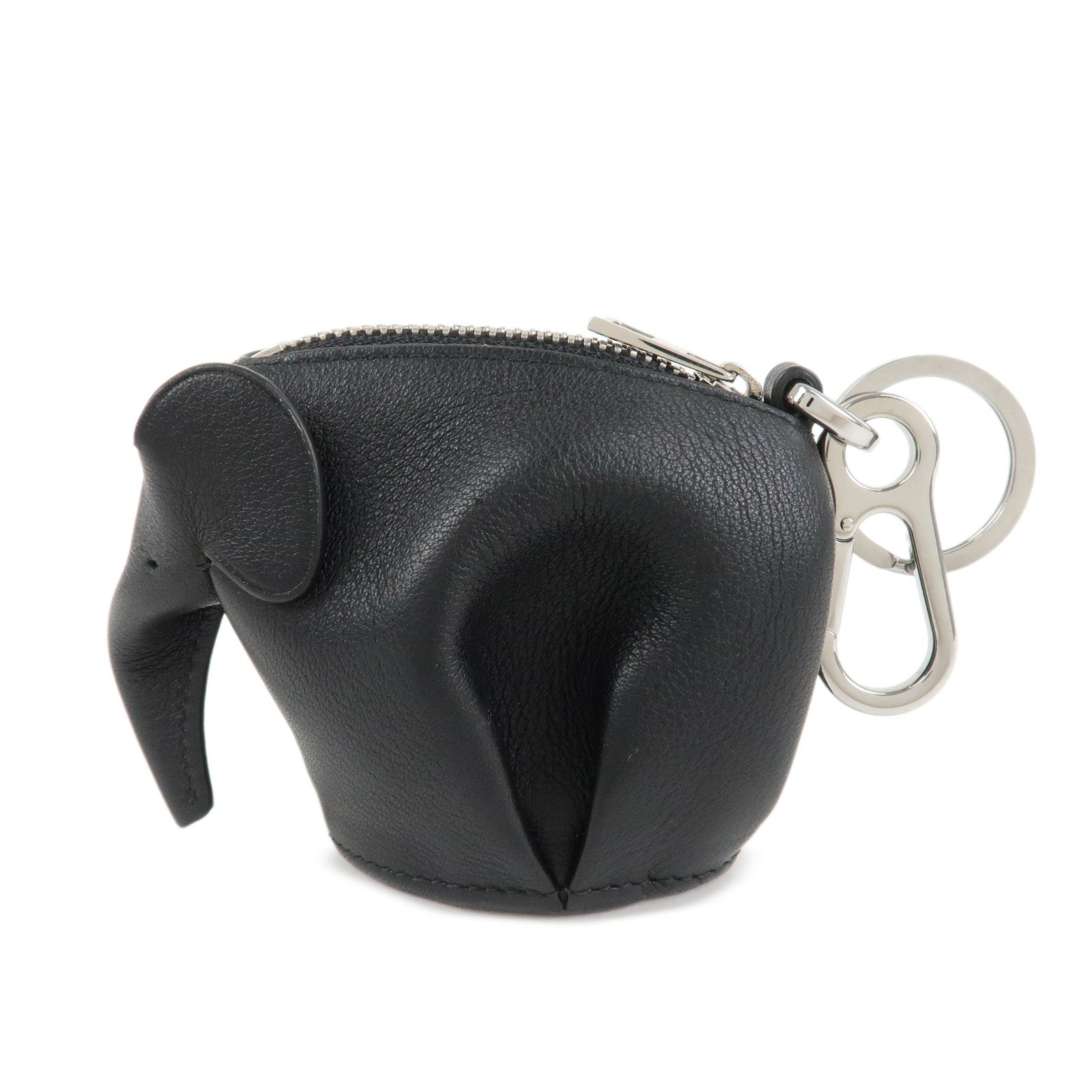 LOEWE Calf Skin Animal Coin Case Elephant Charm Black Used