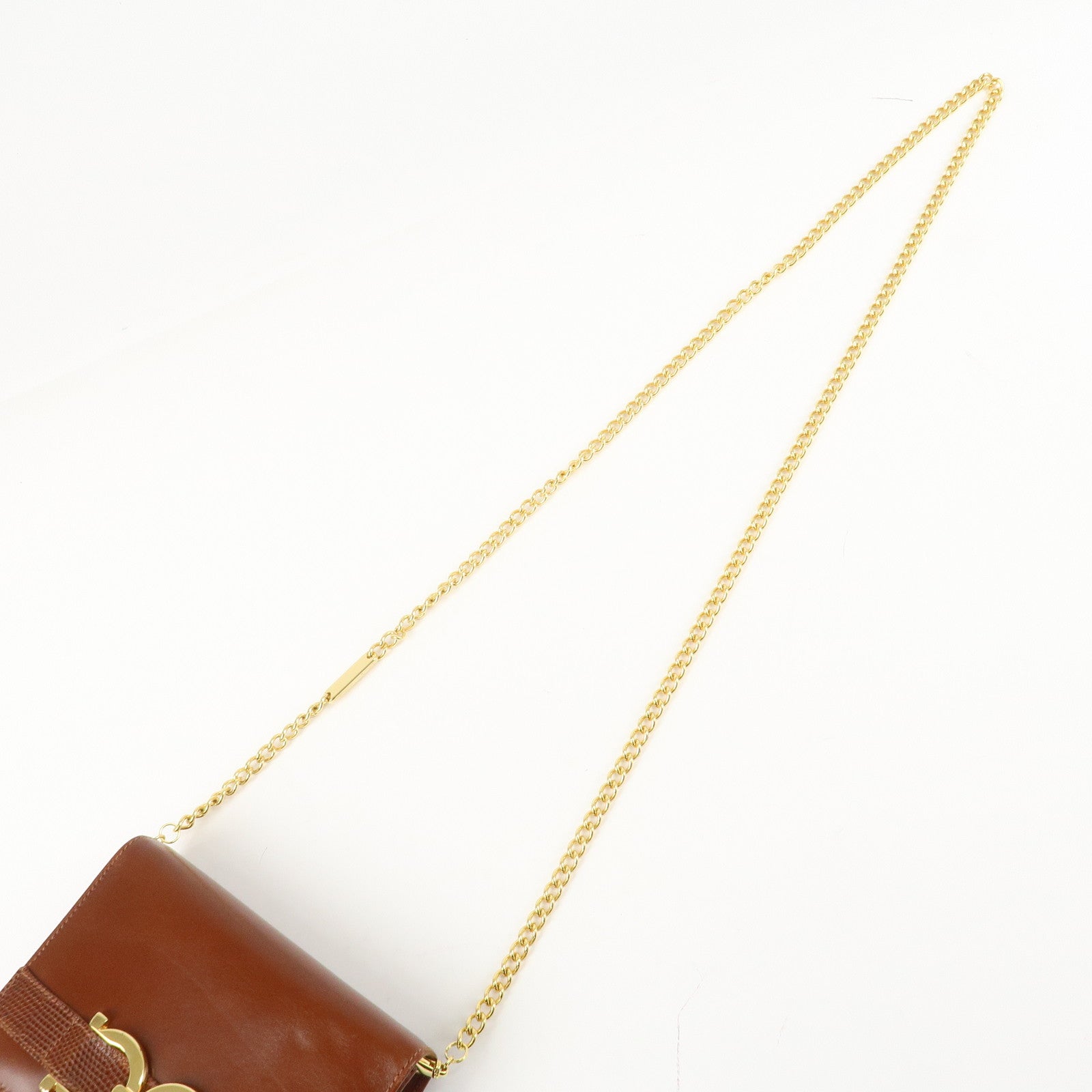 Ferragamo Gancini Leather Chain Shoulder Bag Brown Gold HDW Used