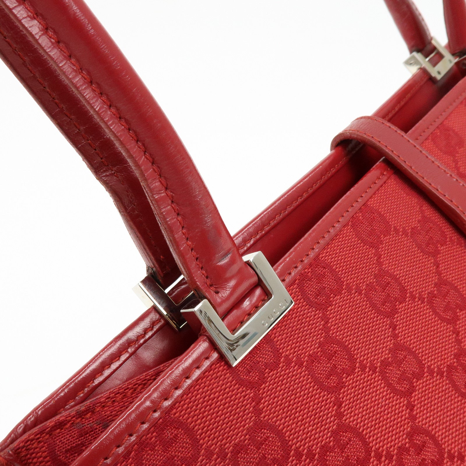 GUCCI Jackie GG Canvas Leather Shoulder Bag Tote Bag Red 002・1073