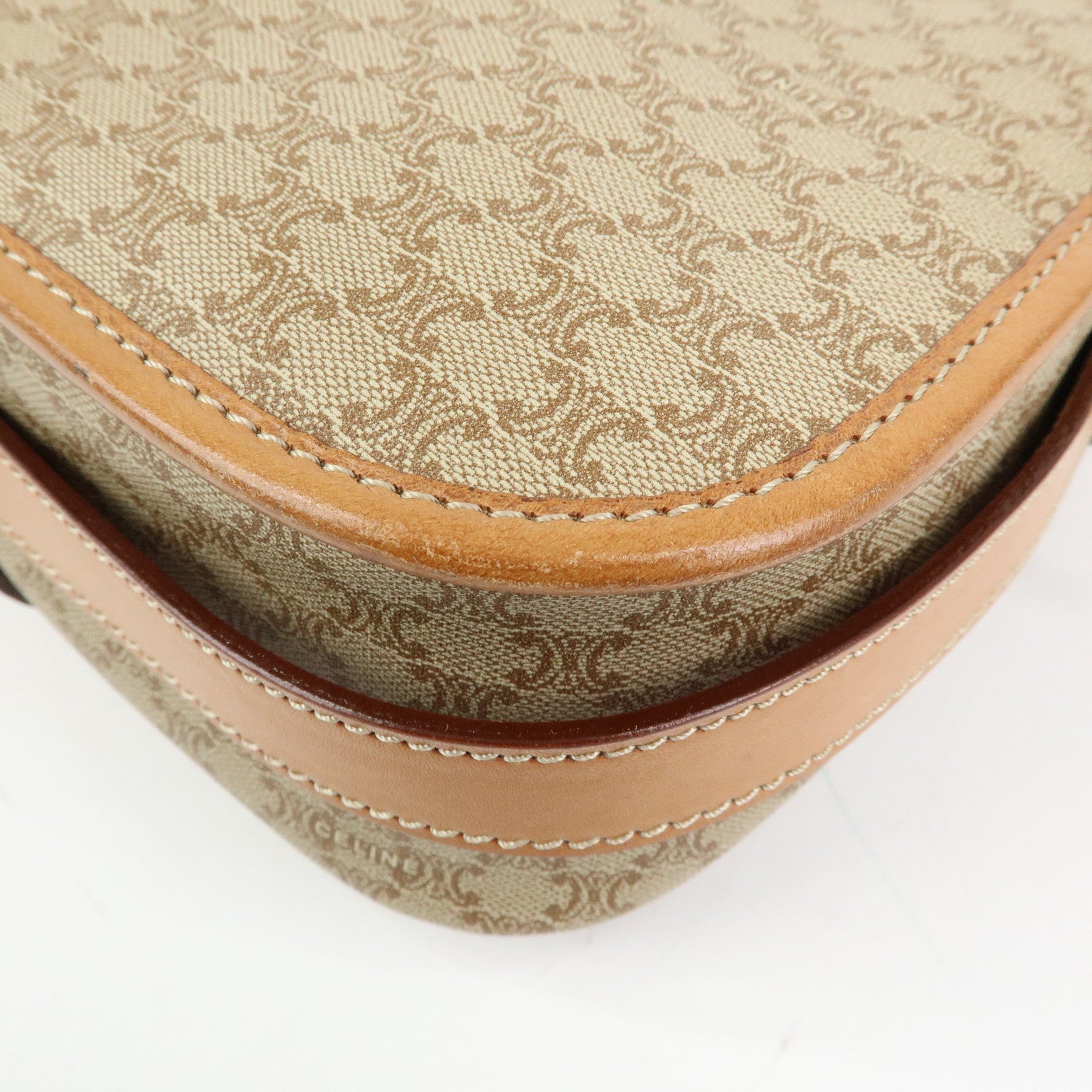 CELINE Macadam PVC Leather Shoulder Bag Beige Brown