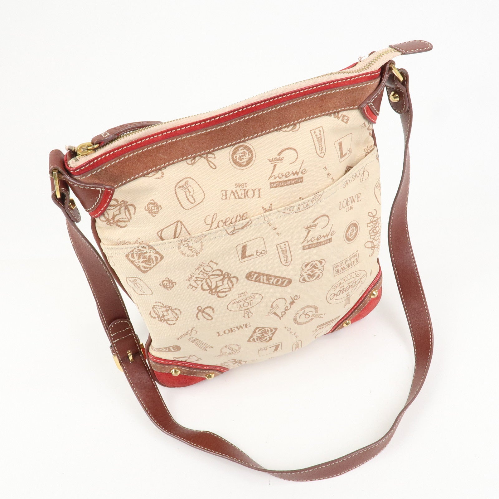 LOEWE Anagram 160th Anniversary Canvas Leather Shoulder Bag Beige