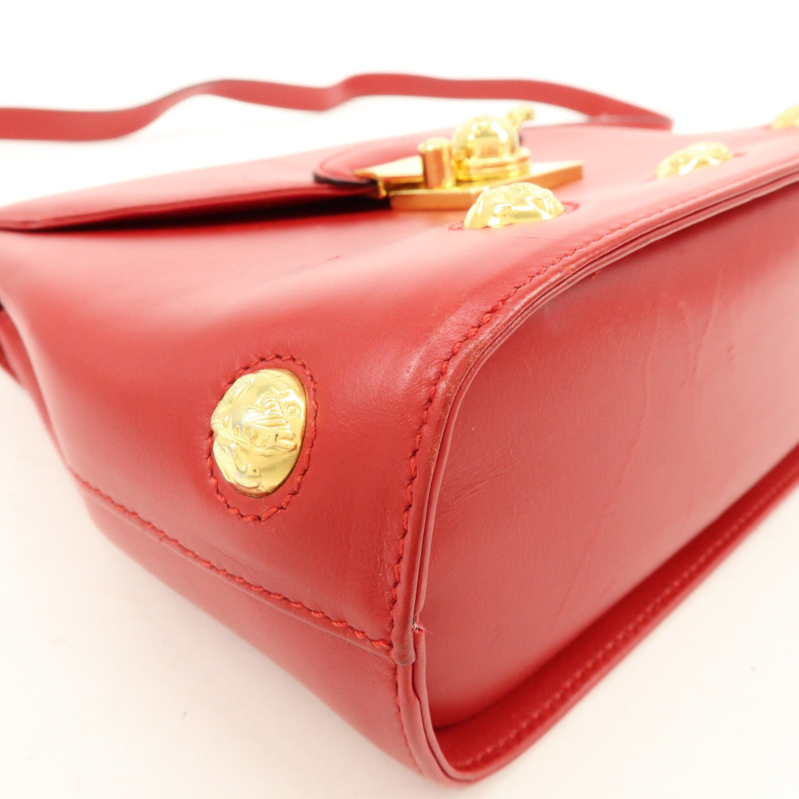 Ferragamo Leather Studs Shoulder Bag Red