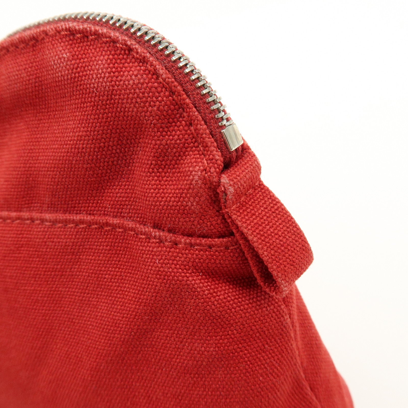 HERMES Bolide Mini Cotton Leather Pouch Cosmetic Case Red Beige