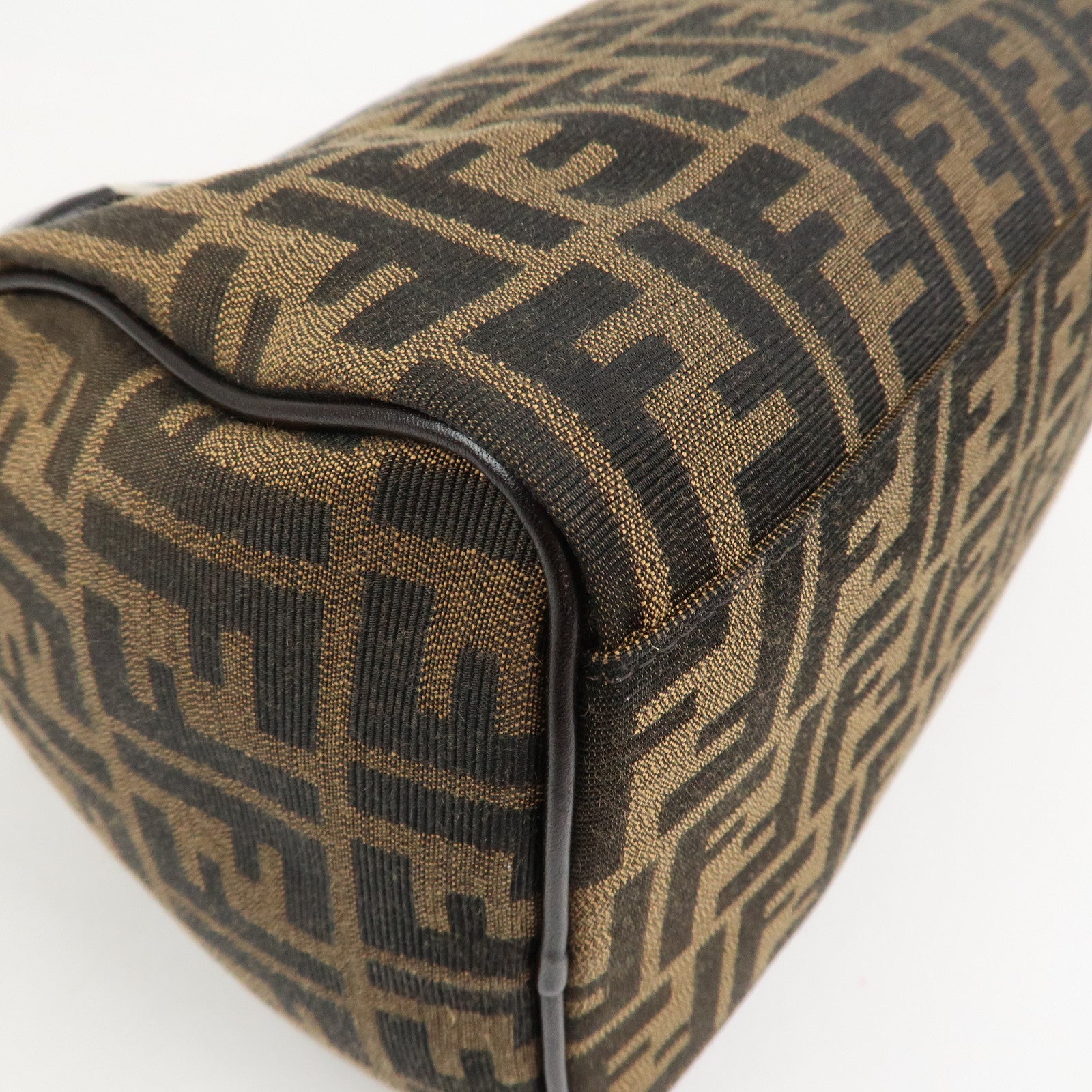 FENDI Zucca Canvas Leather Mini Boston Bag Black Brown 8BL104