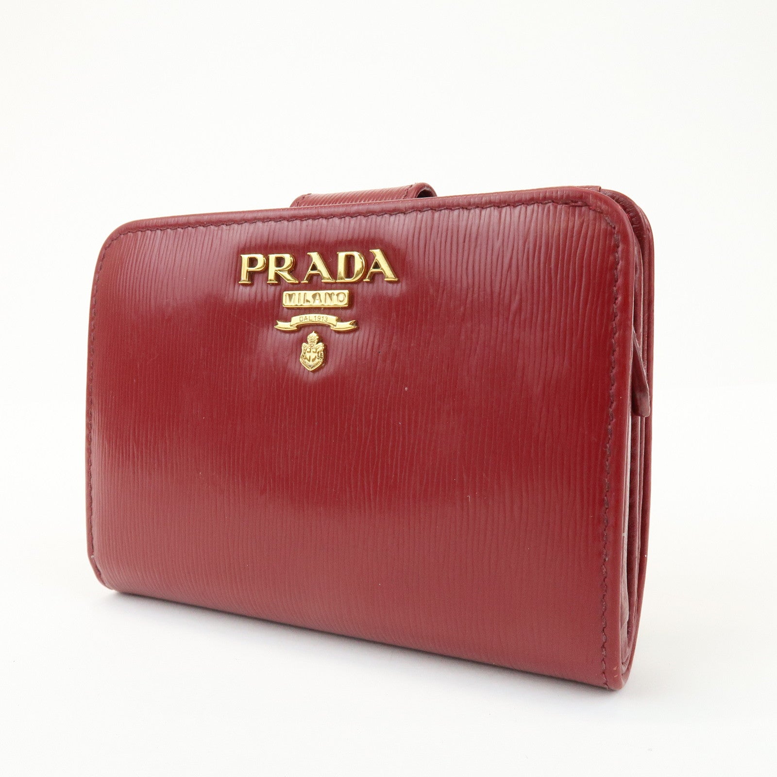 PRADA Vitello Move Leather Compact Bi-fold Wallet Red 1ML018