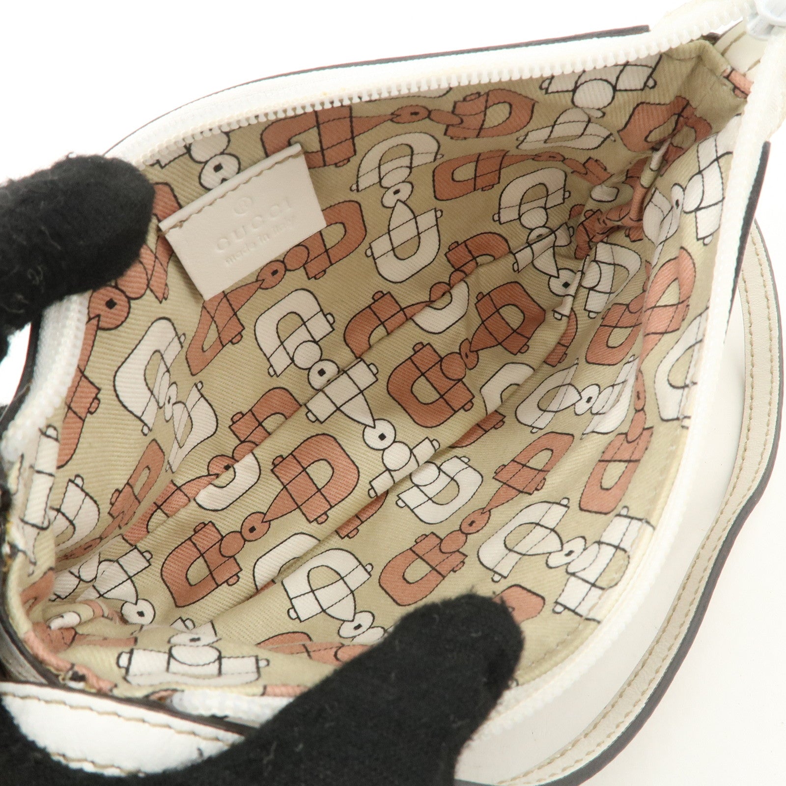 GUCCI GG Canvas Leather Hand Bag Accessory Pouch Beige Ivory 154432 Used