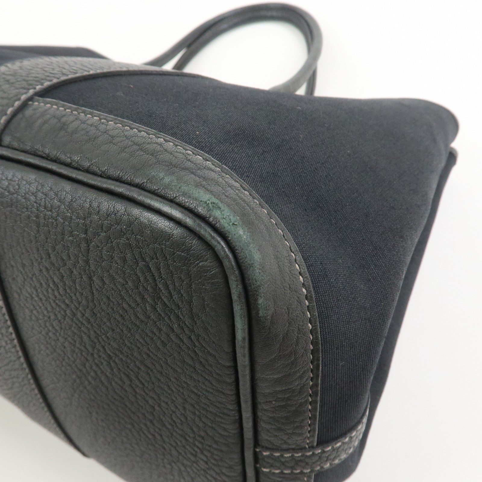 HERMES Garden Party PM Canvas Leather □K Stamped Tote Bag Black