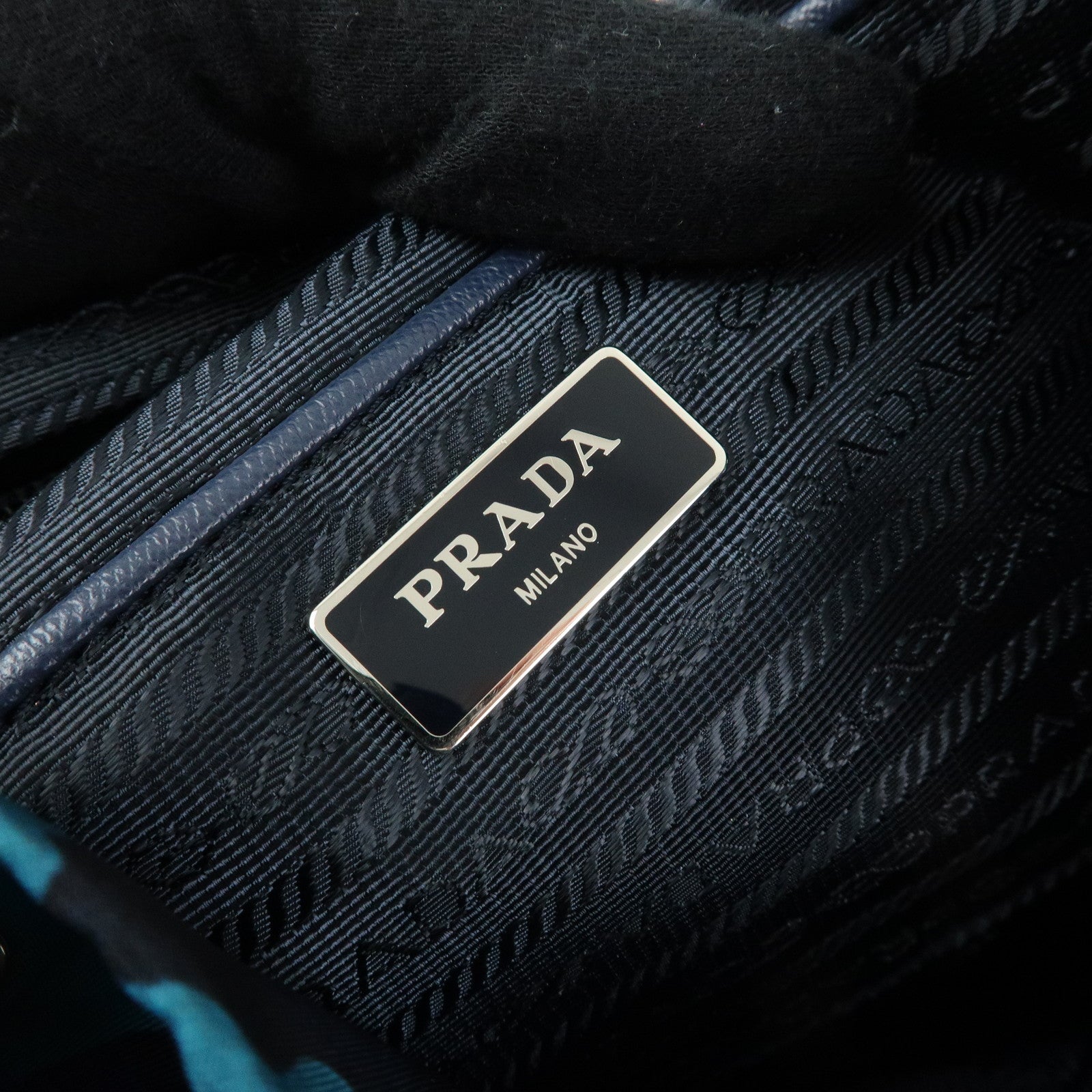 PRADA Triangle Logo Nylon Leather Backpack Camouflage Motif Blue