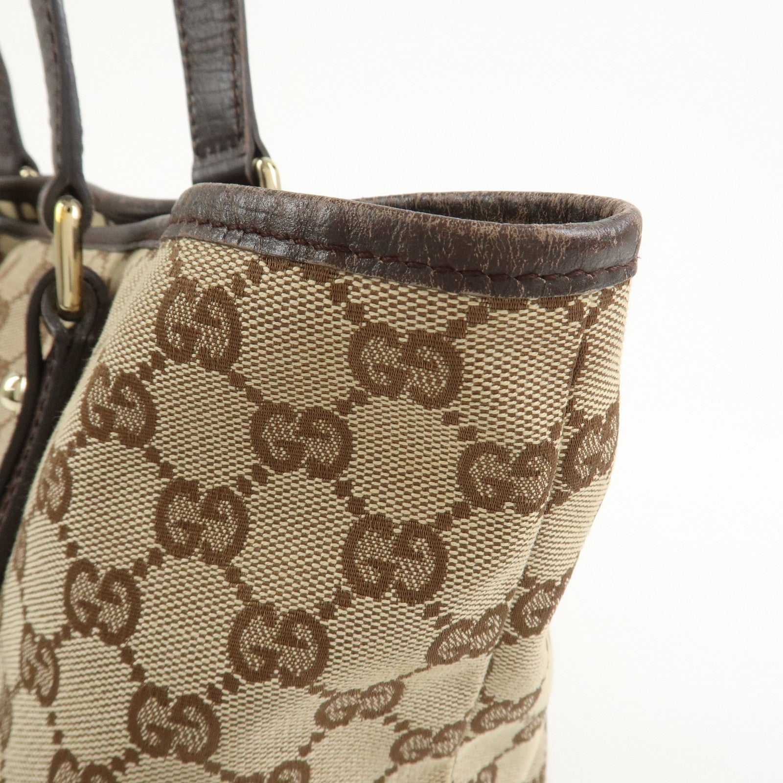 GUCCI Sherry GG Canvas Leather Tote Bag Hand Bag Brown 137396