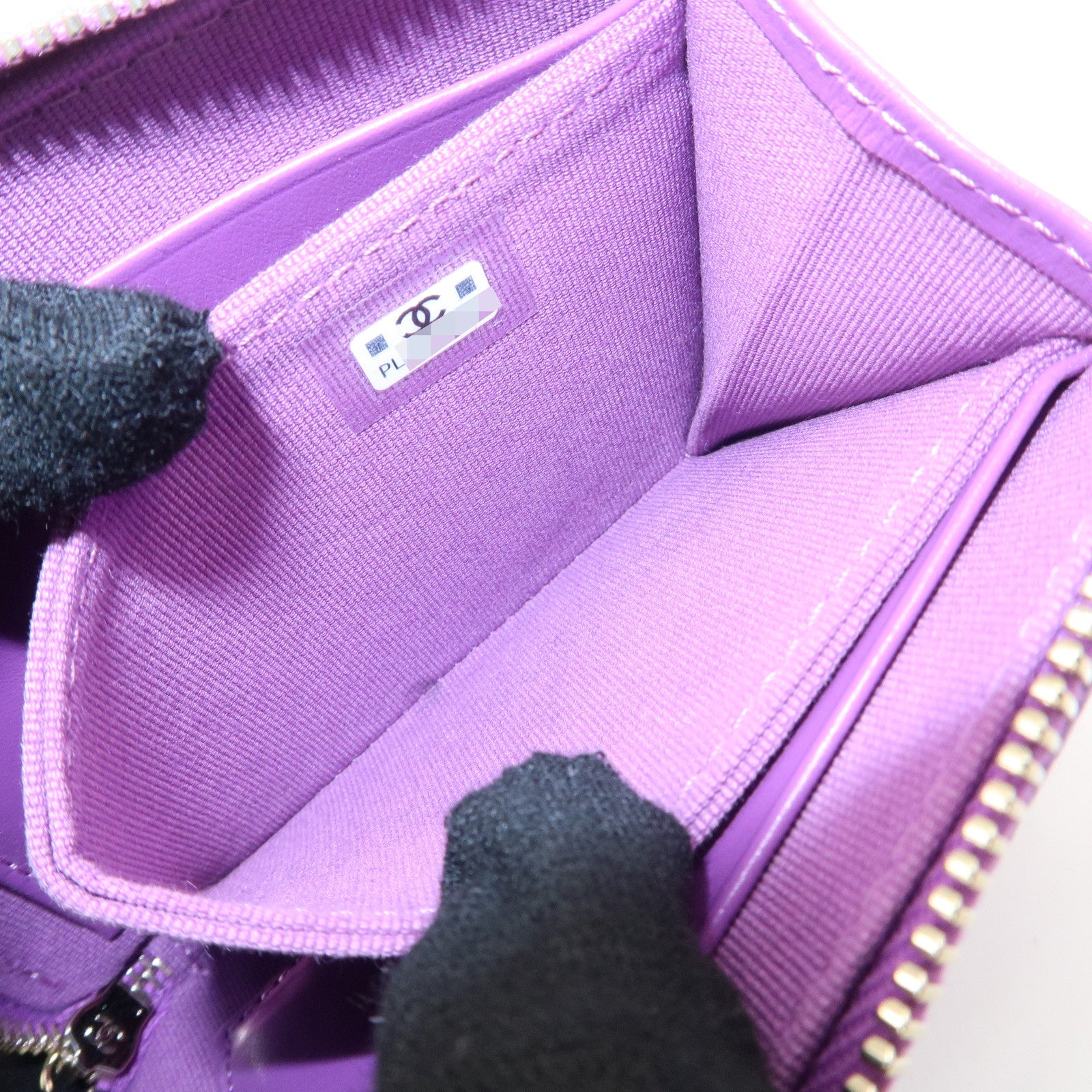 CHANEL Matelasse COCO Mark Caviar Skin Round Zippy Coin Purse Purple Used