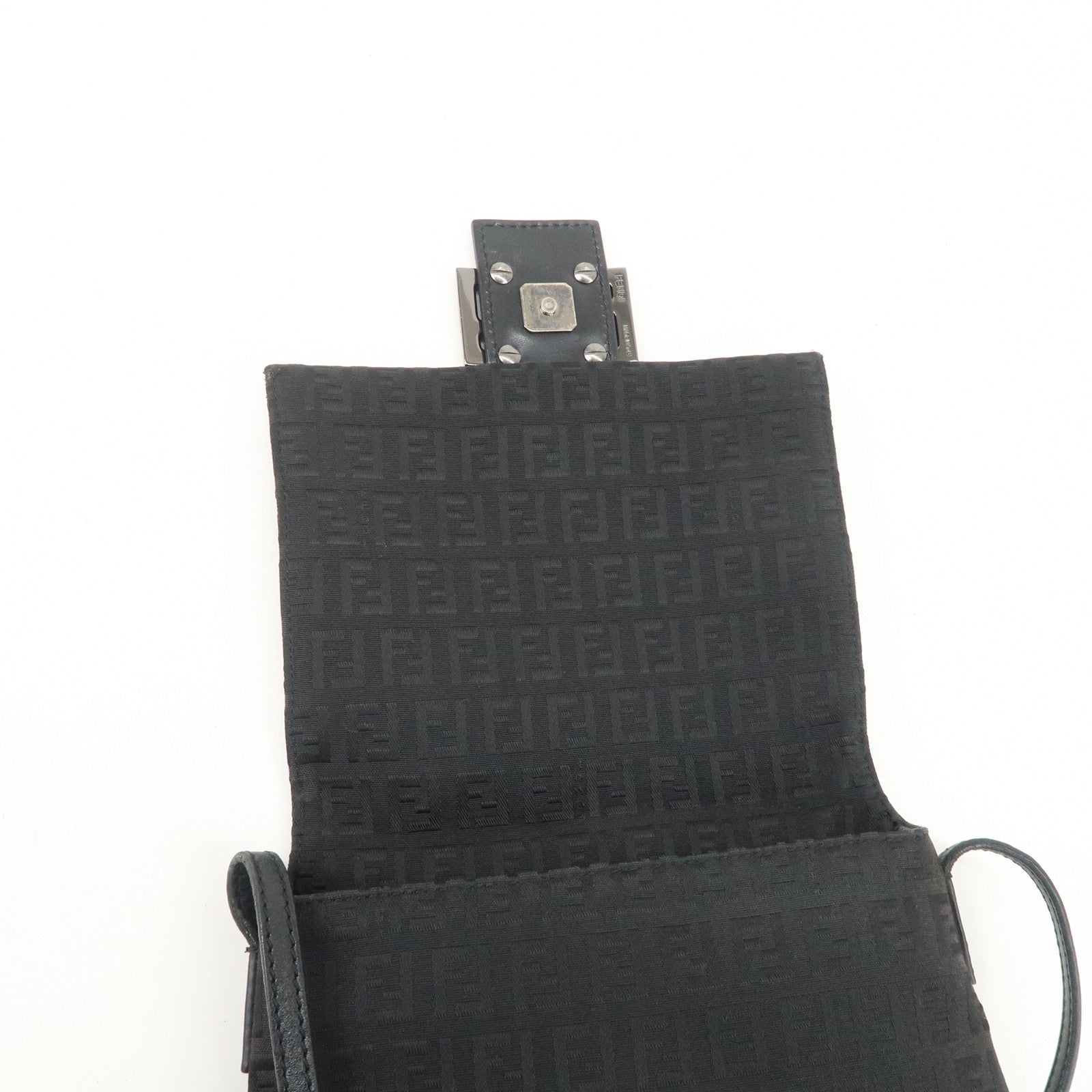 FENDI Zucchino Canvas Leather Shoulder Bag Dark Brown 8BT075 Used