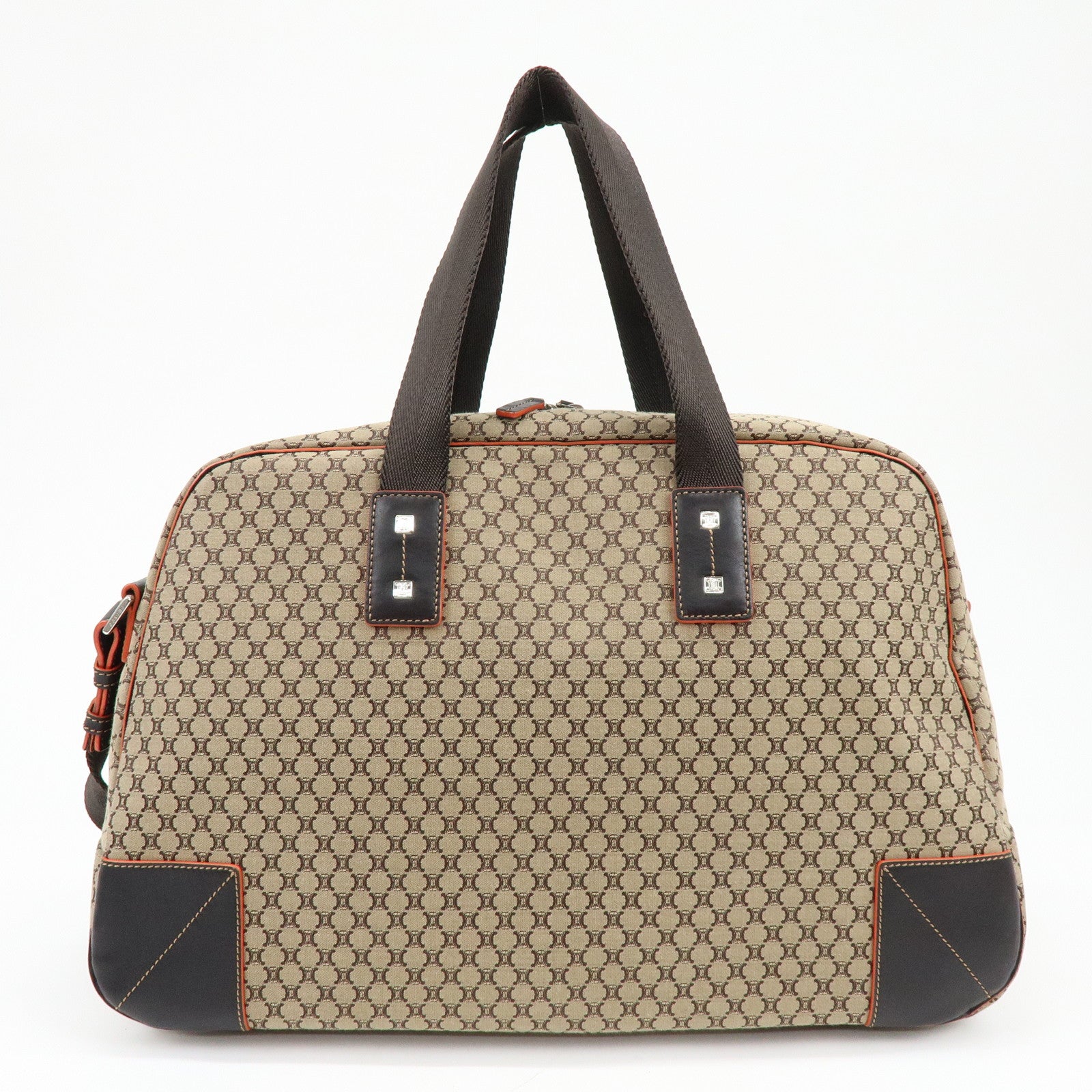 CELINE Macadam Canvas Leather 2Way Bag Boston Bag Brown