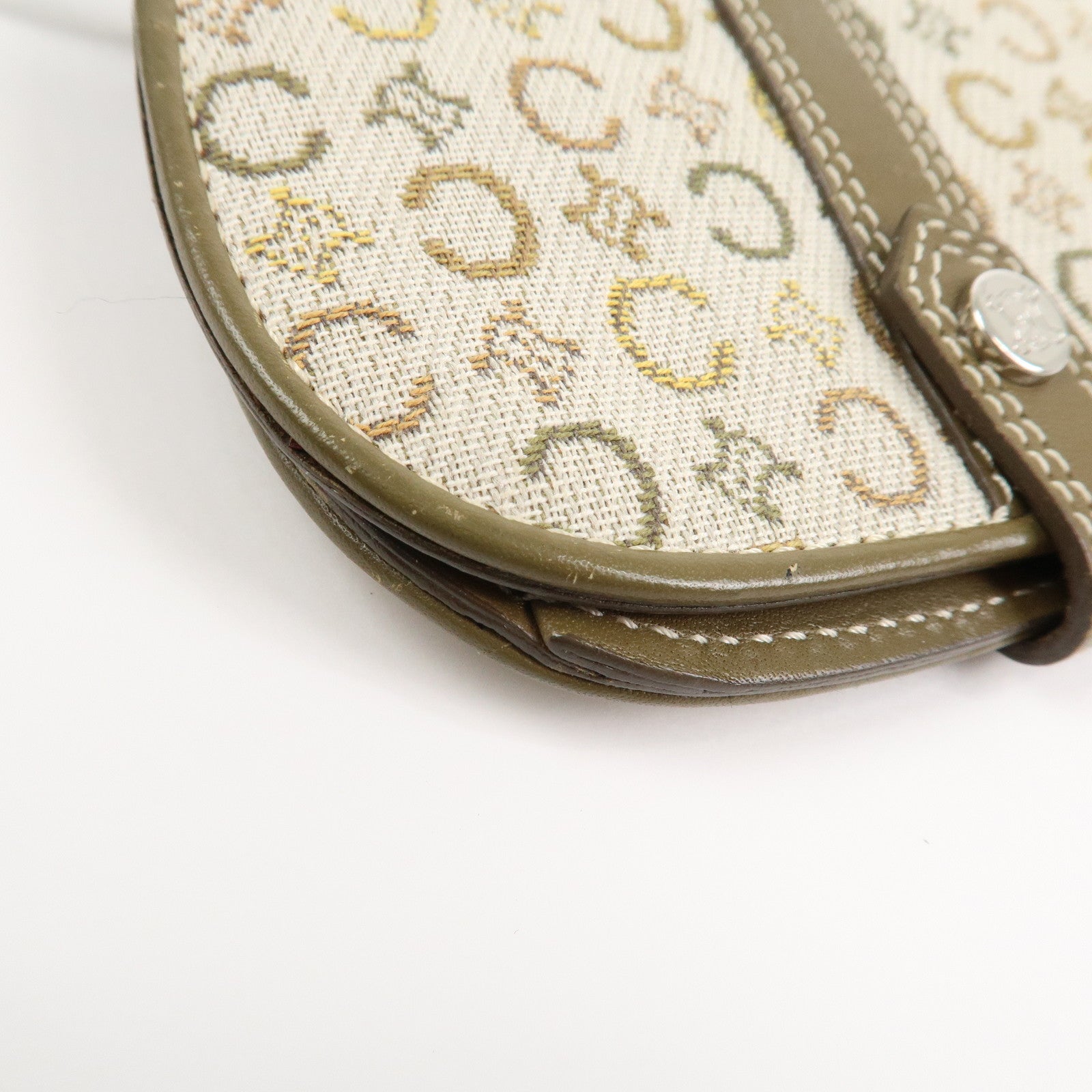 CELINE C Macadam Canvas Leather Shoulder Pouch Khaki