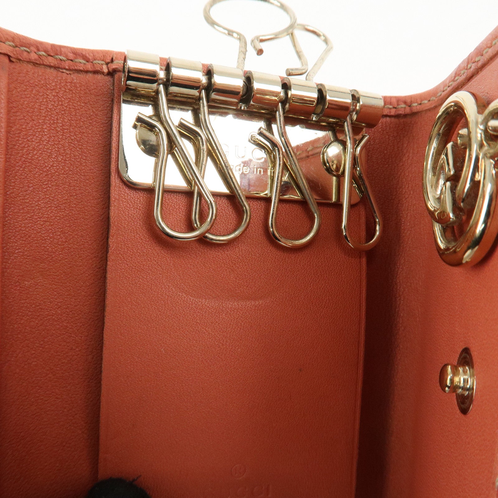 GUCCI Guccissima Leather 6 Rings Key Case Pink Gold HDW 212111 Used