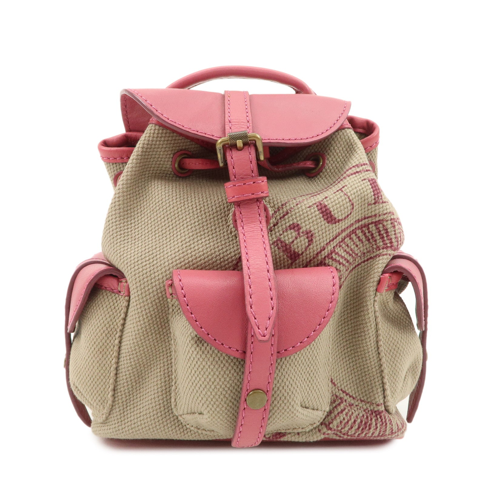 BURBERRY Children Canvas Leather Mini Rucksack Backpack Beige Pink