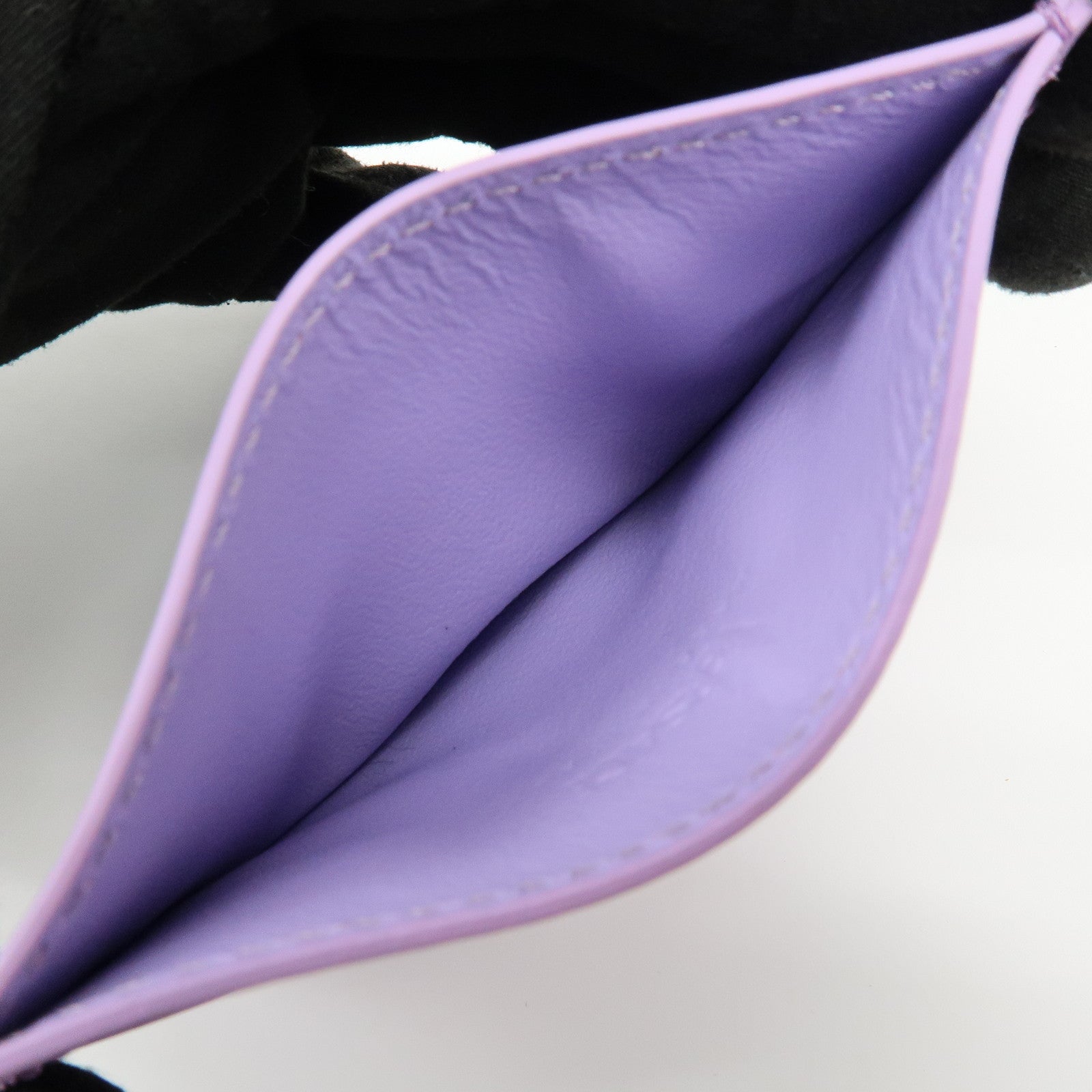 VERSACE Logo Leather Card Case Card Wallet Light Purple Gold