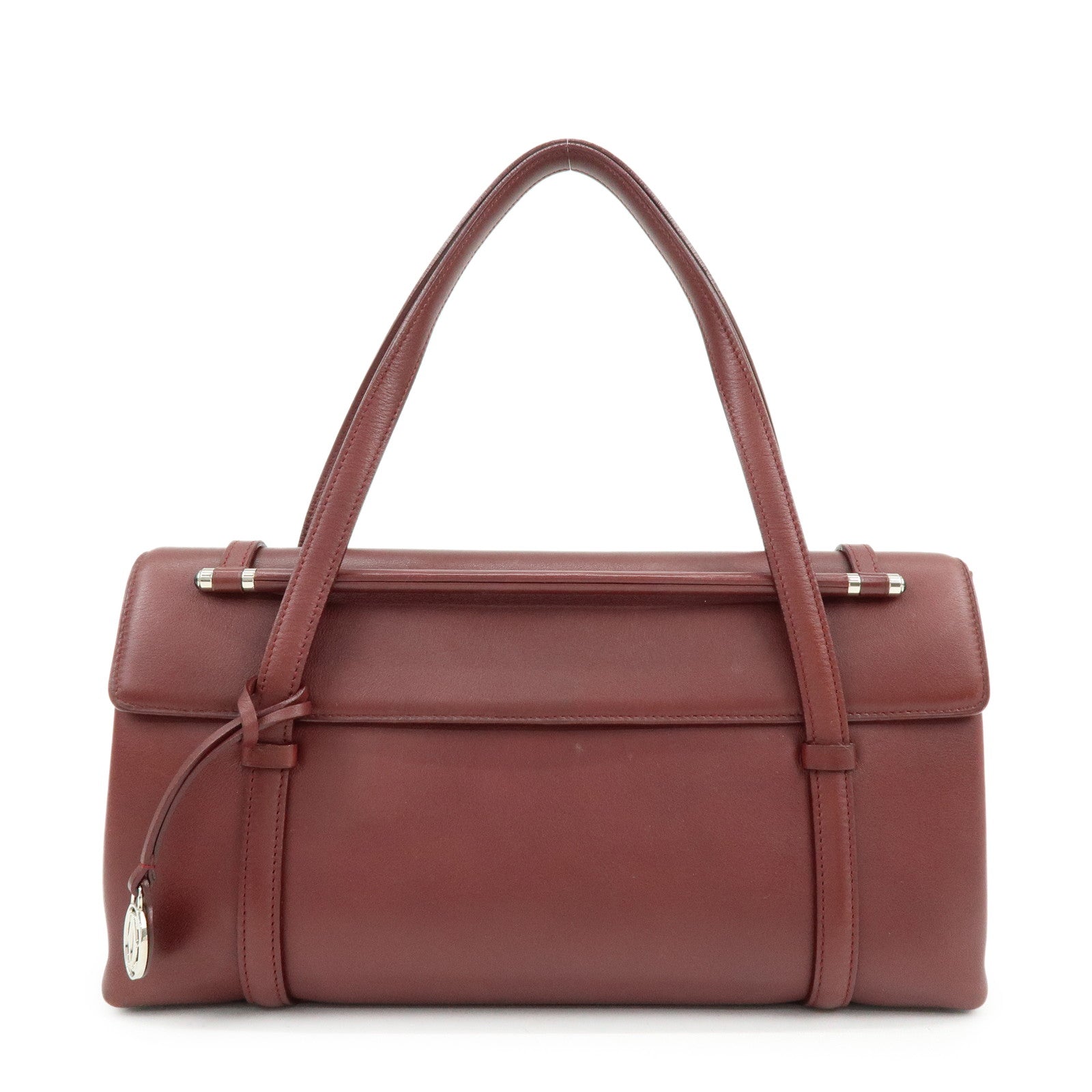 Cartier Cabochon Leather Hand Bag Tote Bag Wine Red