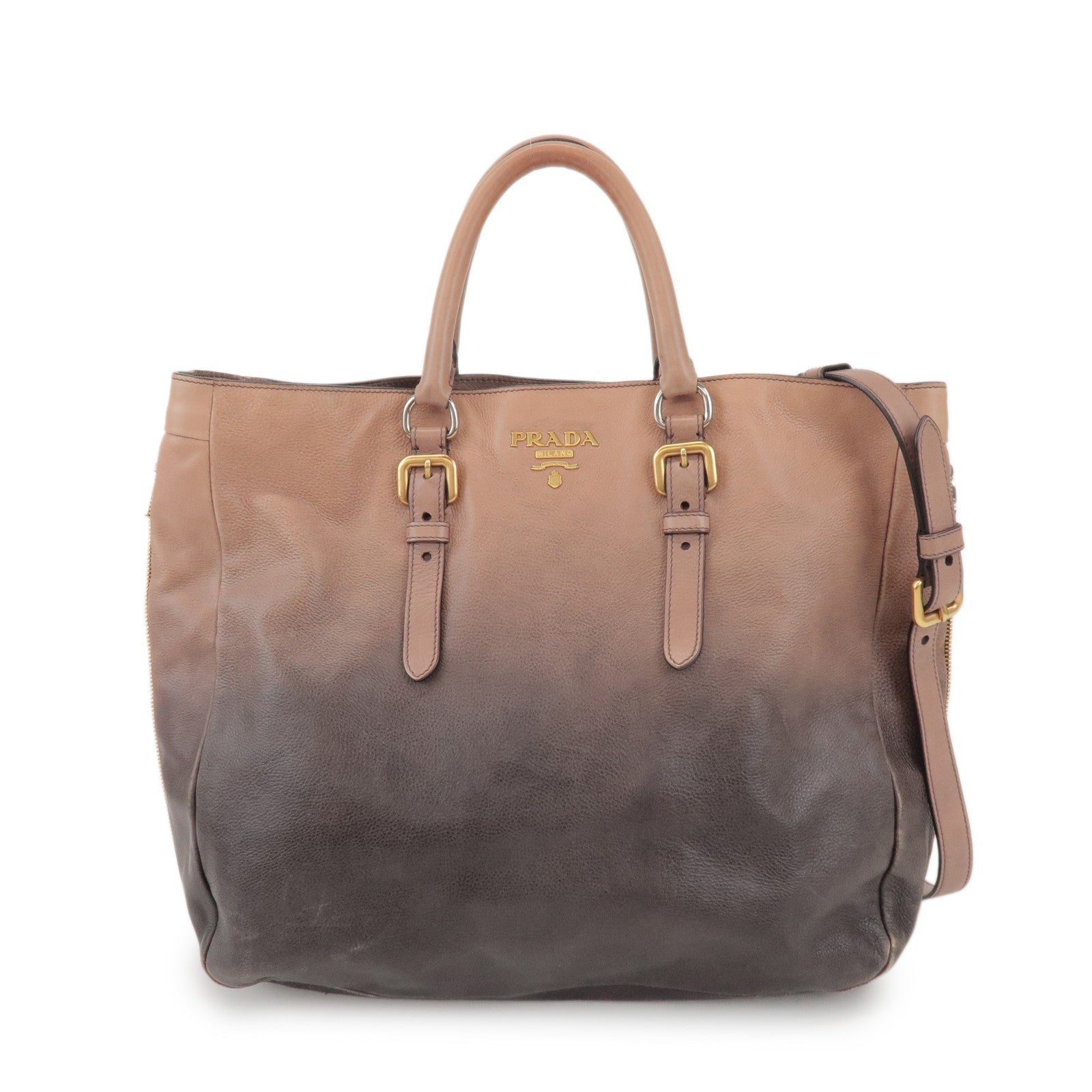 PRADA Leather 2Way Bag Hand Bag Shoulder Bag Brown BN1592