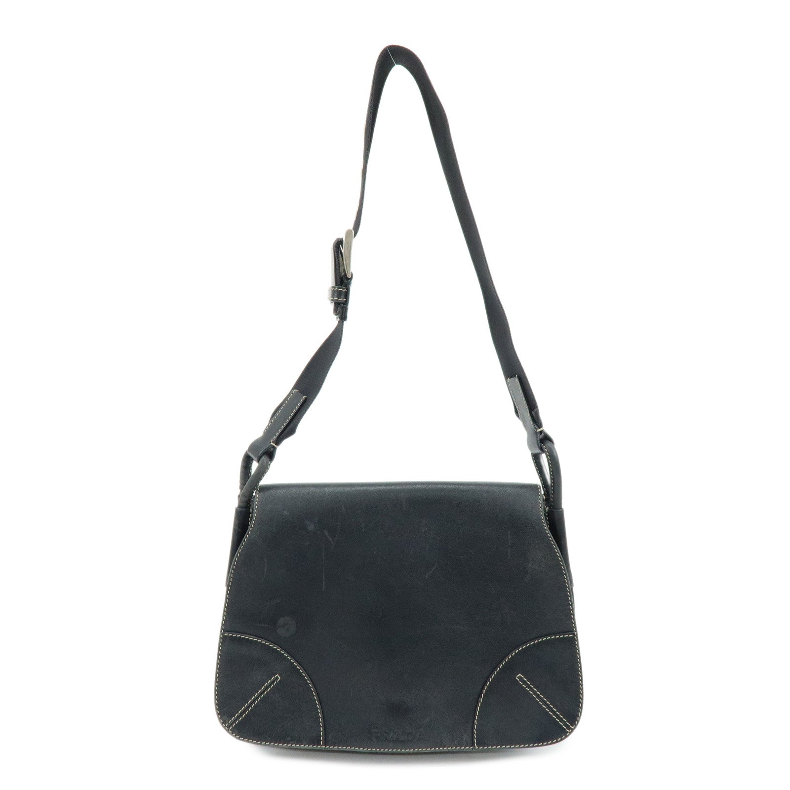 PRADA Leather Shoulder Bag Hand Bag Black