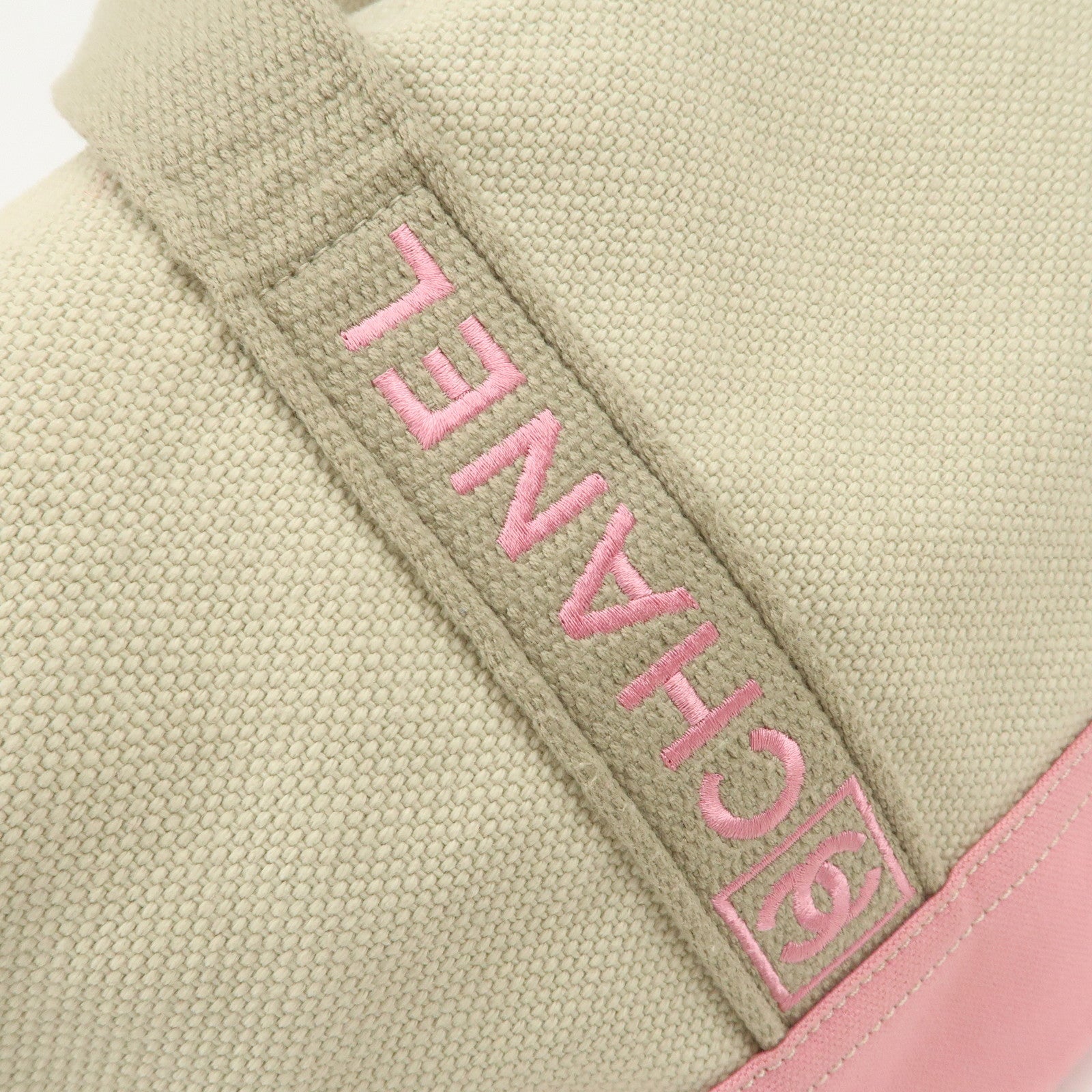 CHANEL Sport Line Canvas Boston Bag Hand Shoulder Bag Ivory Pink