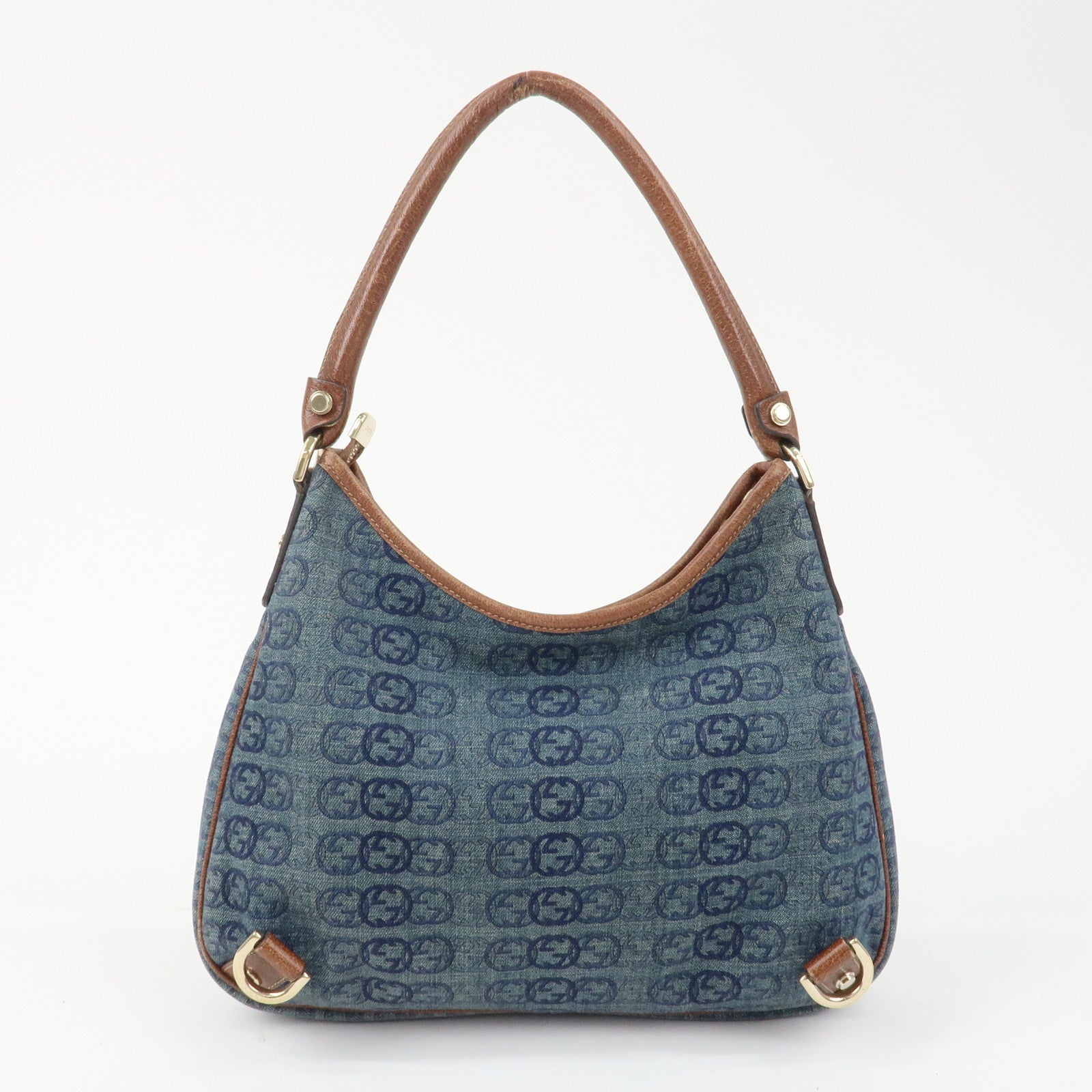 GUCCI Abbey GG Denim Canvas Leather Shoulder Bag Hand Bag 130738