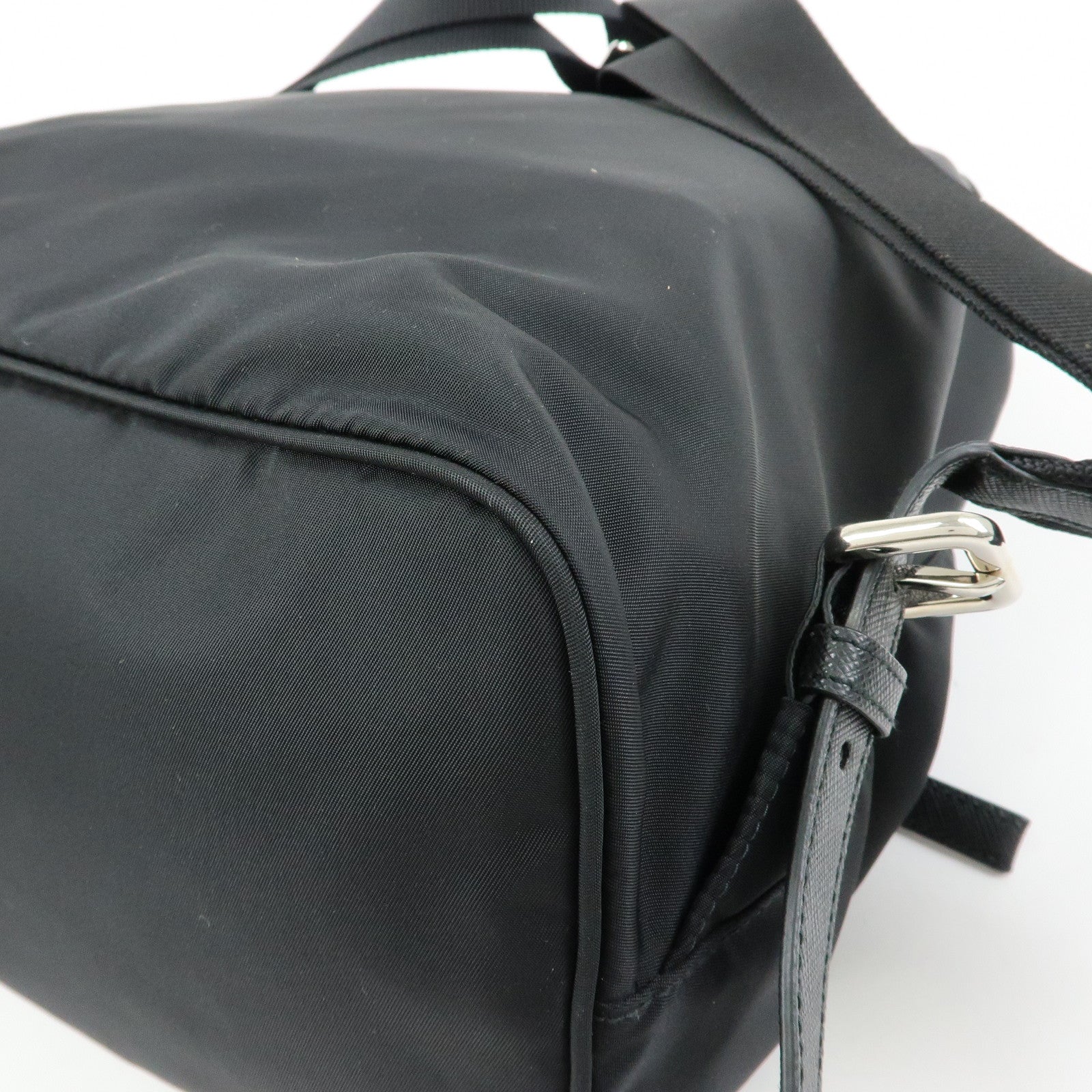 PRADA Triangle Logo Nylon Leather Backpack Rucksack Black 1BZ005