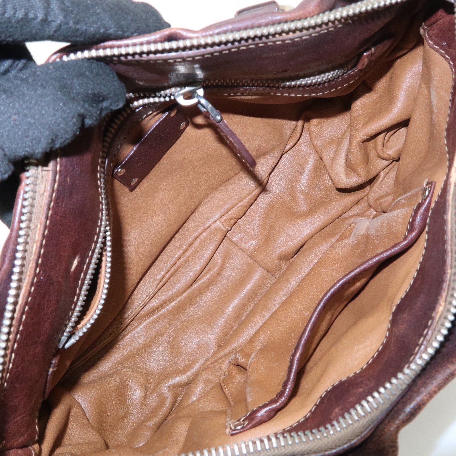 PRADA Triangle Logo Leather 2Way Bag Hand Bag Dark Brown BN1279 Used