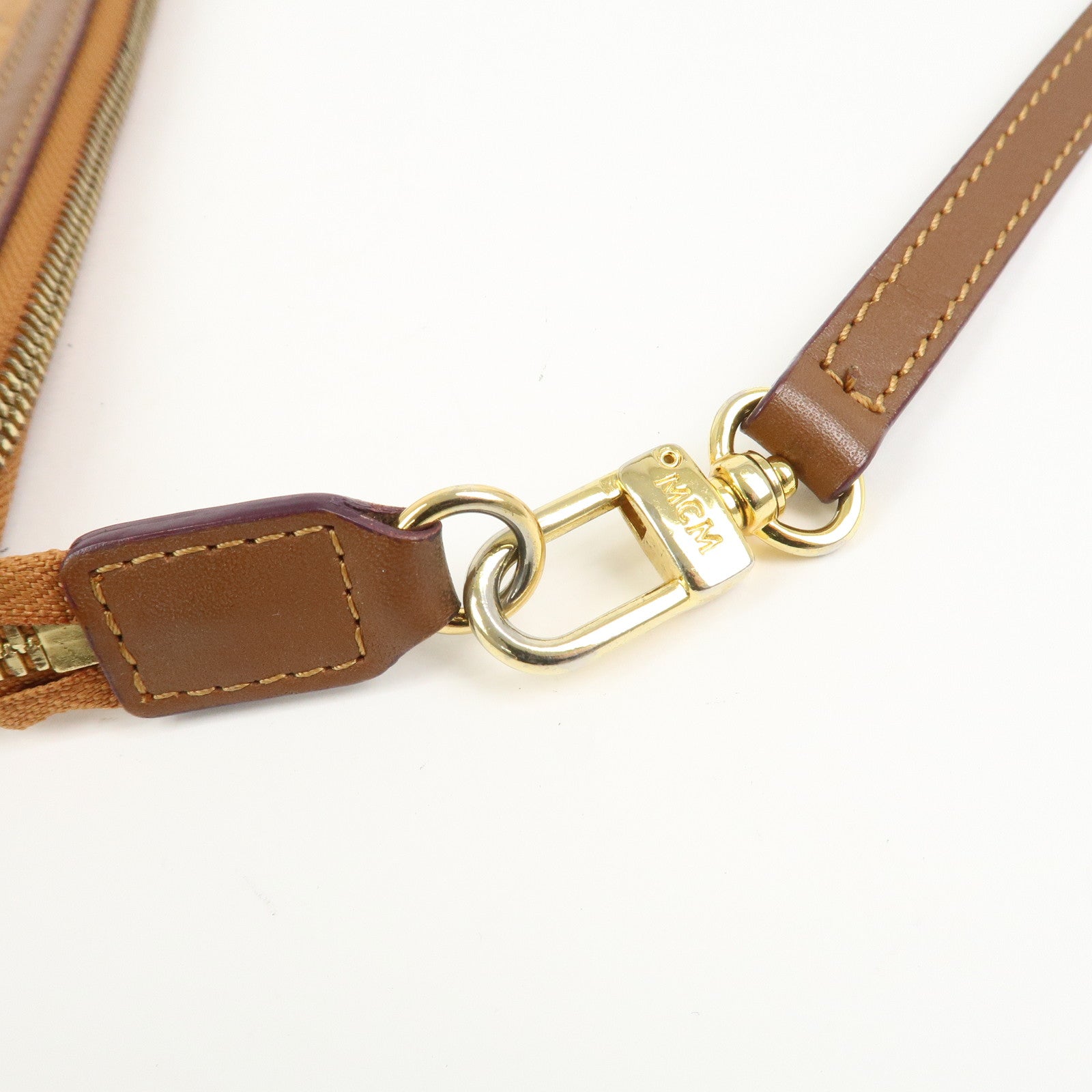 MCM Visetos Leather Shoulder Bag Crossbody Bag Brown Gold