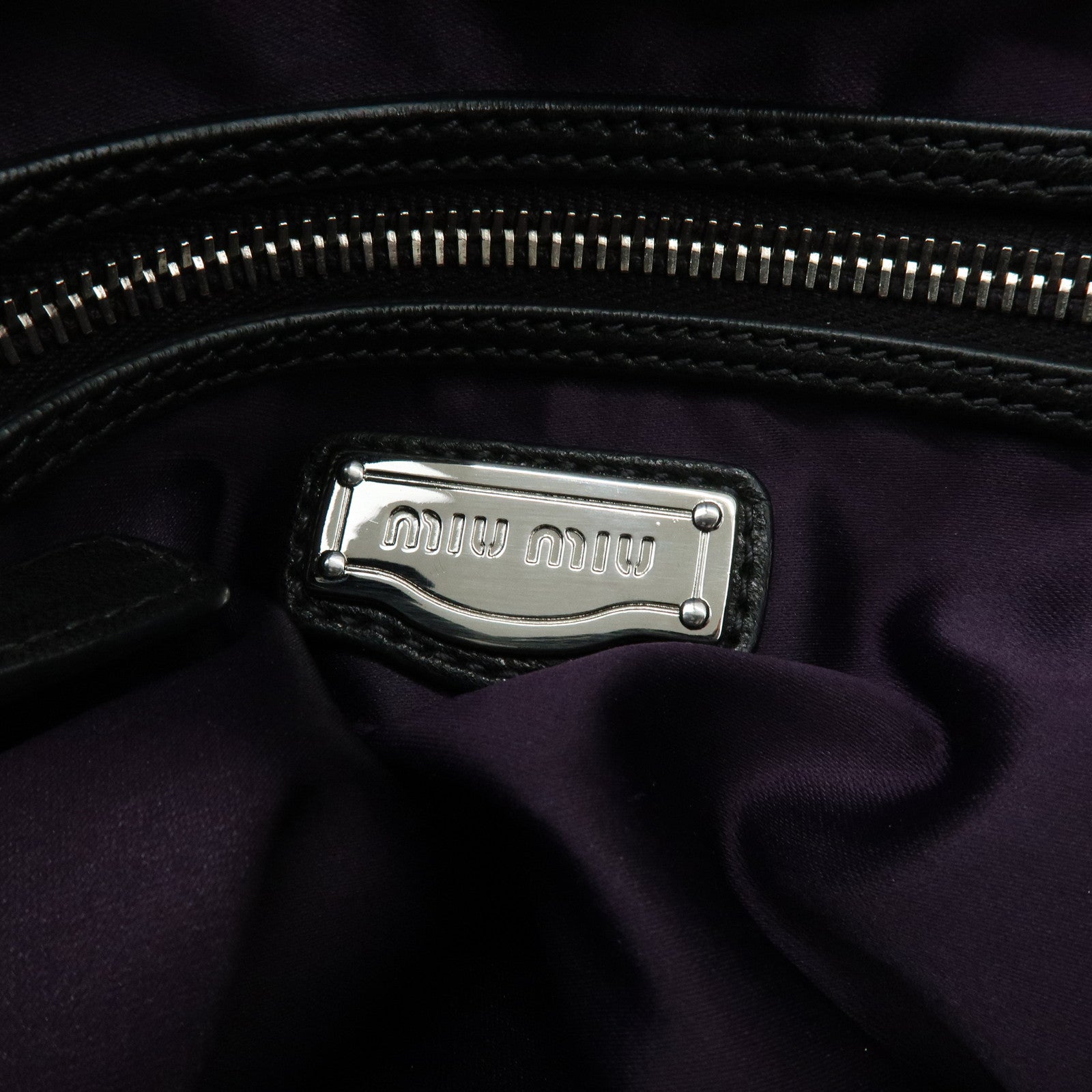 MIU MIU Logo Leather Hand Bag Shoulder Bag Black Purple Green