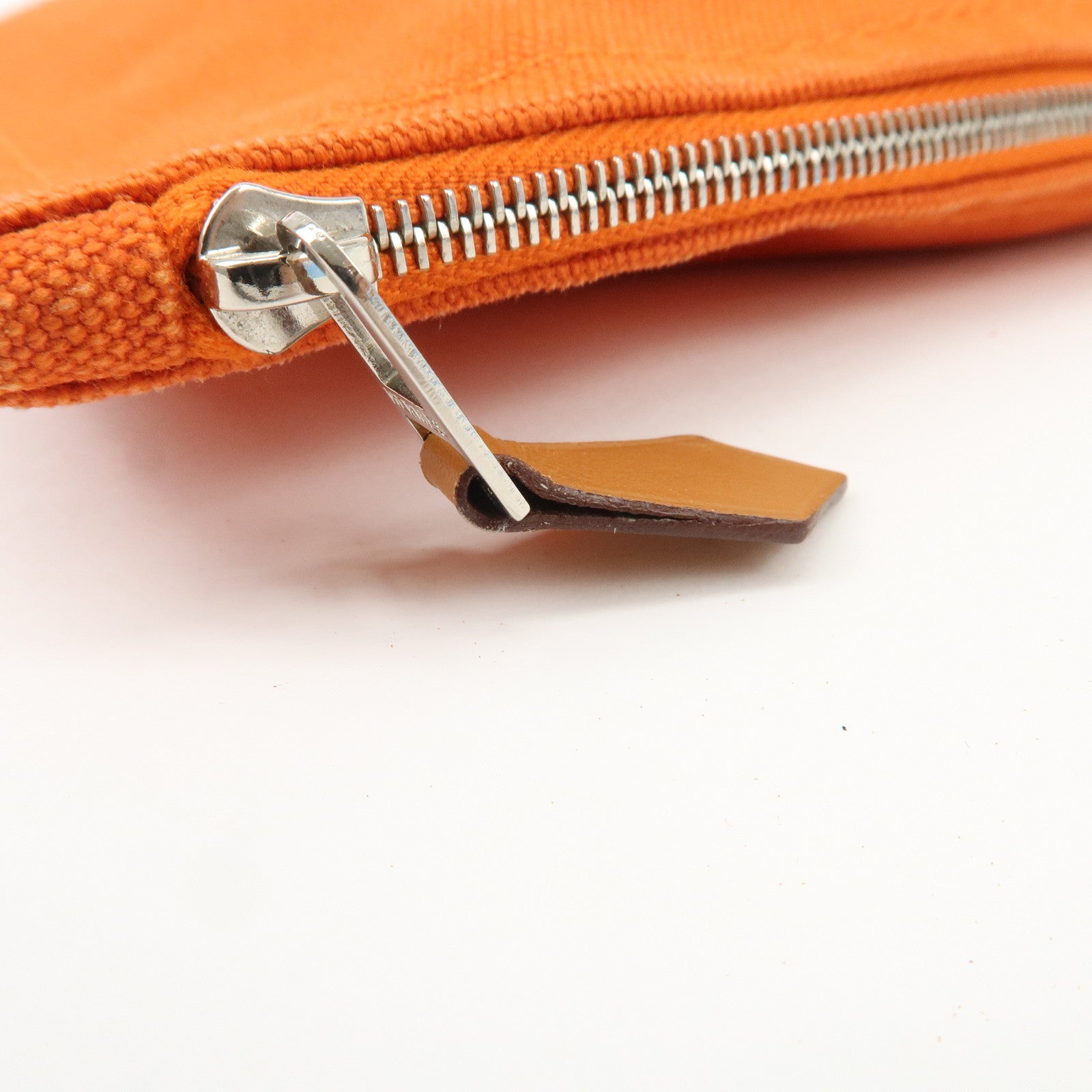 HERMES Set of 2 Canvas Leather Pouch Cosmetic Pouch Orange Red Used