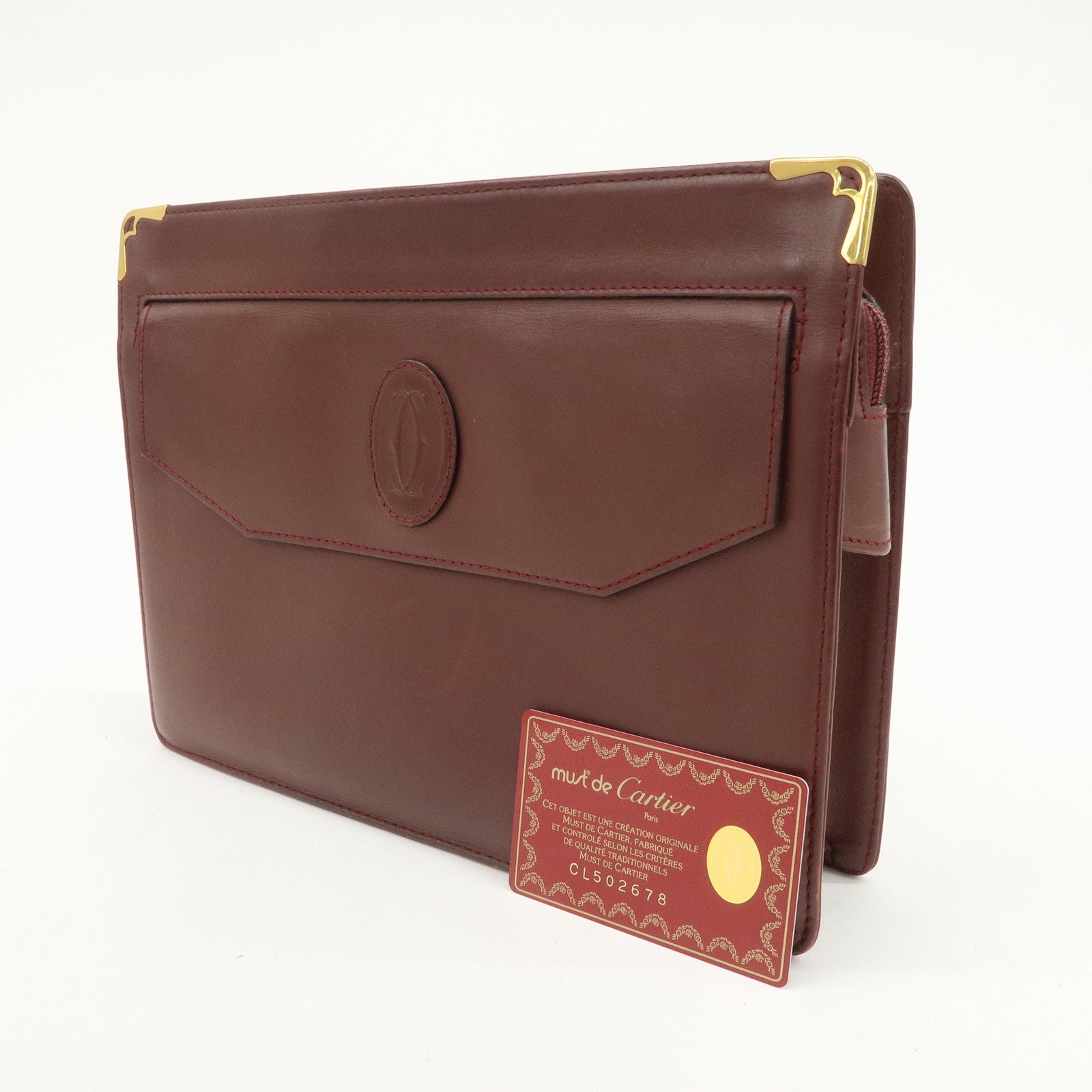 Cartier Must Line Leather Clutch Bag Pouch Bordeaux