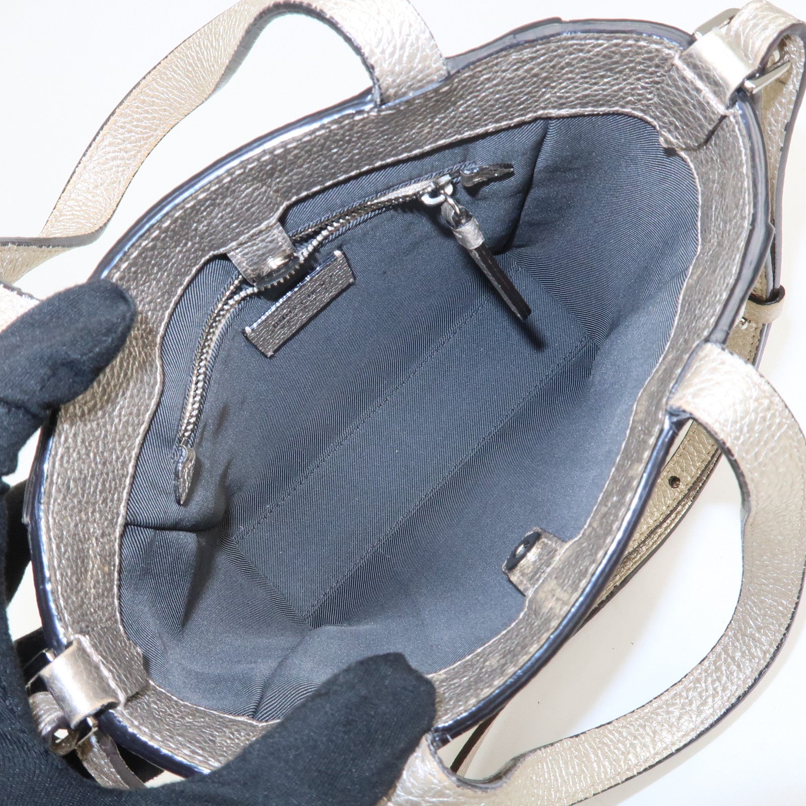 JIMMY CHOO Studs Leather 2Way Bag Hand Bag Silver