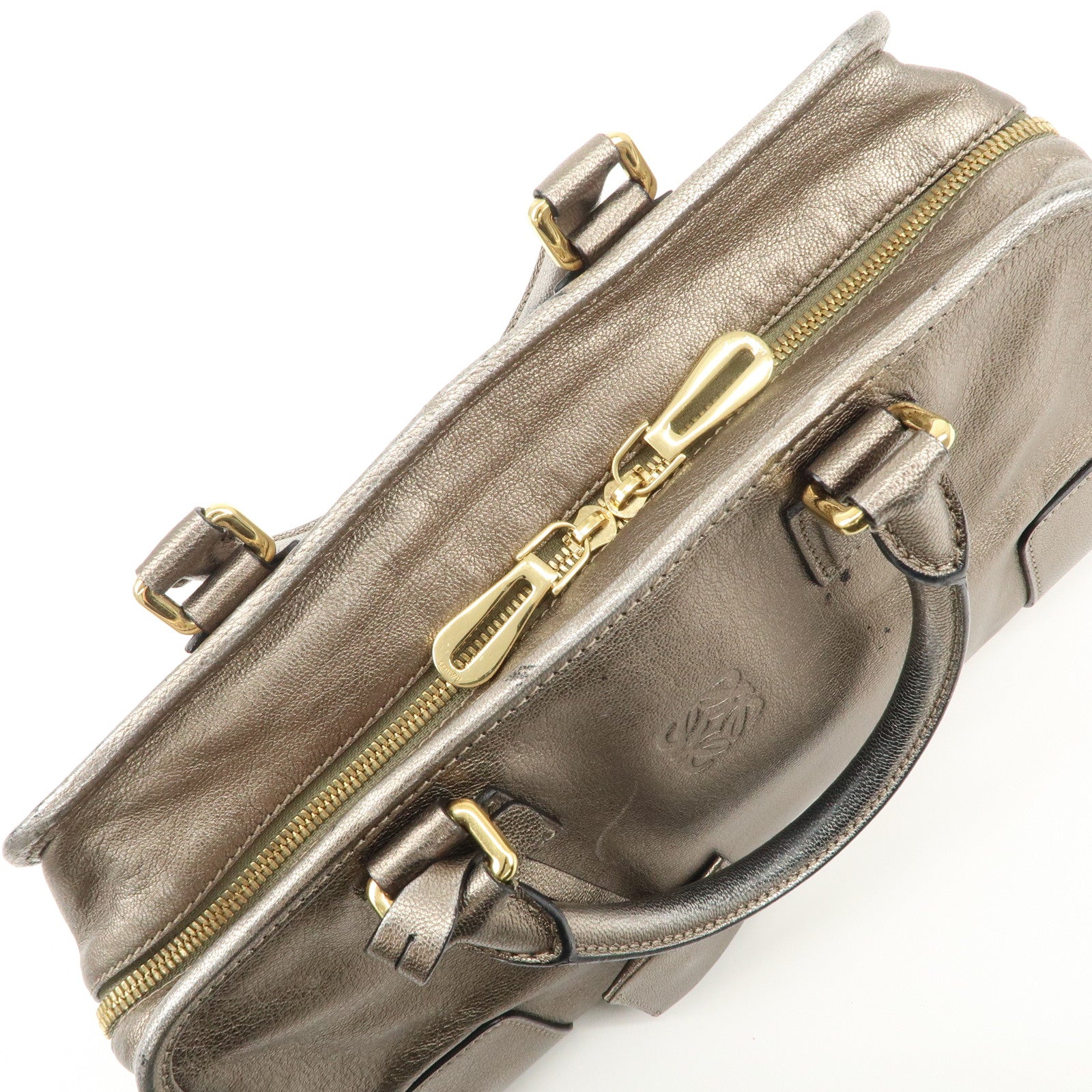 LOEWE Anagram Leather Amazona 28 Hand Bag Champagne gold Used