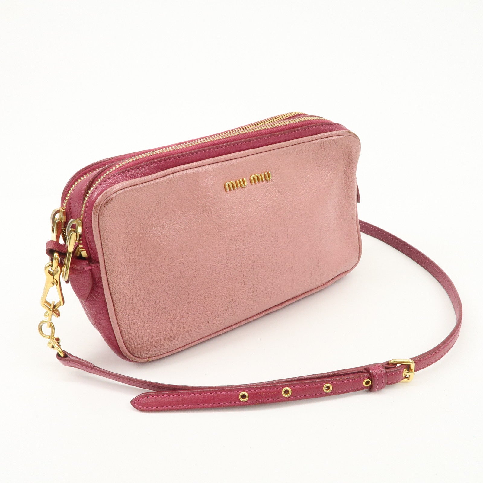 MIU MIU MADRAS BICOLORE Leather Shoulder Bag Crossbody Bag Pink Used