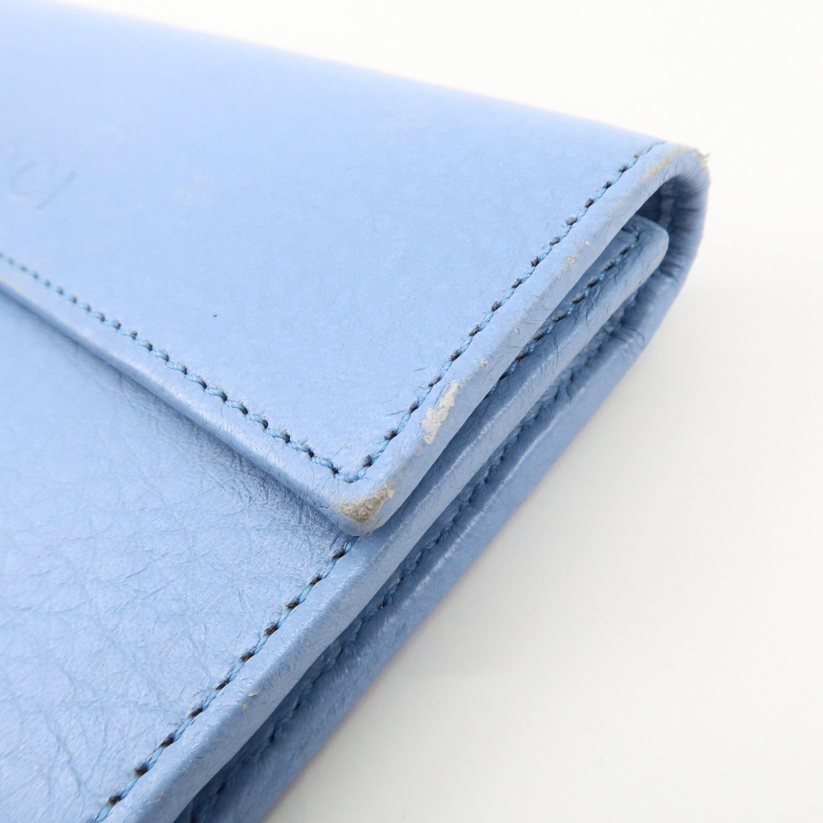 GUCCI Trifold Leather Wallet Blue Gold Hardware 346057 Used