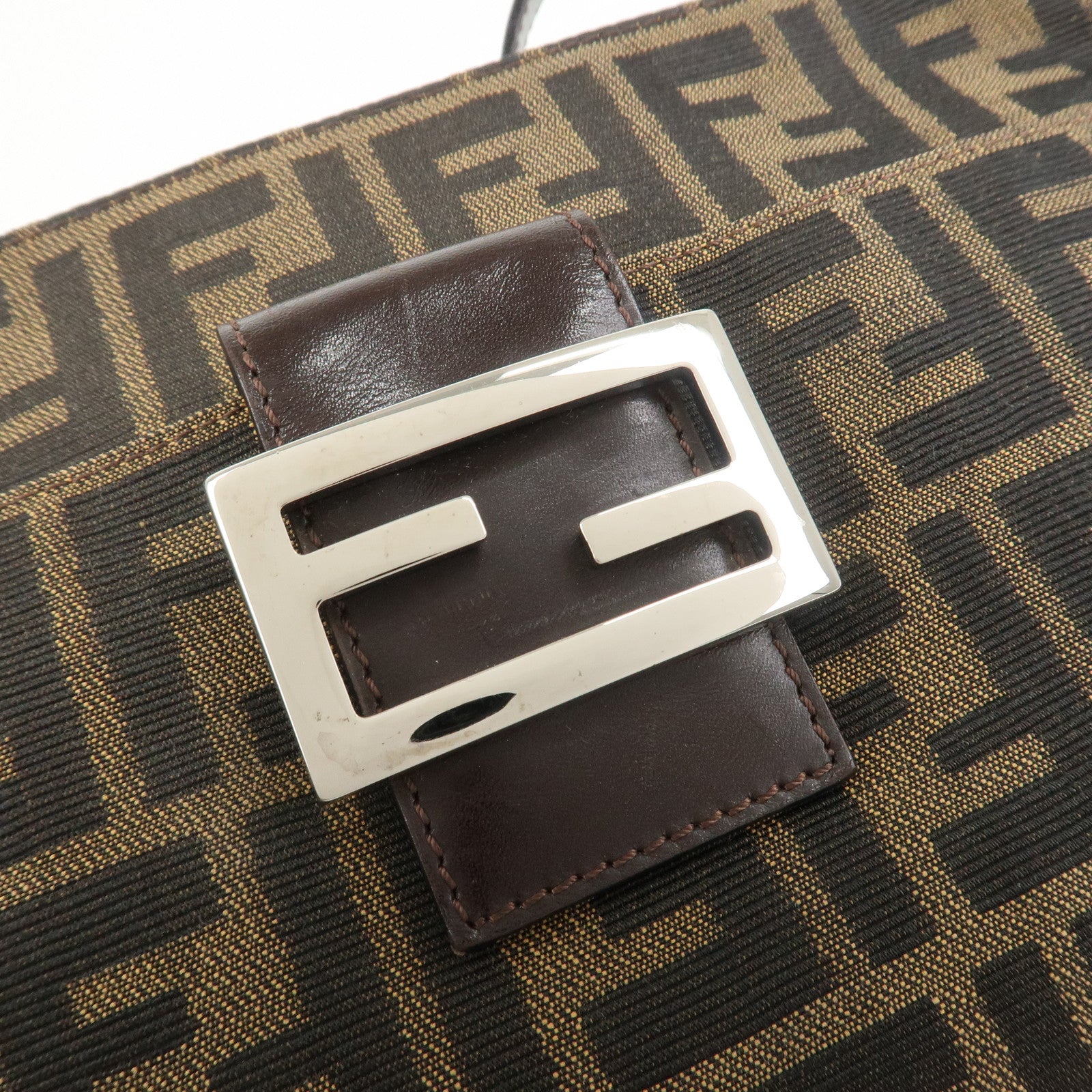 FENDI Zucca Canvas Leather Shoulder Bag Black Brown 21452656609